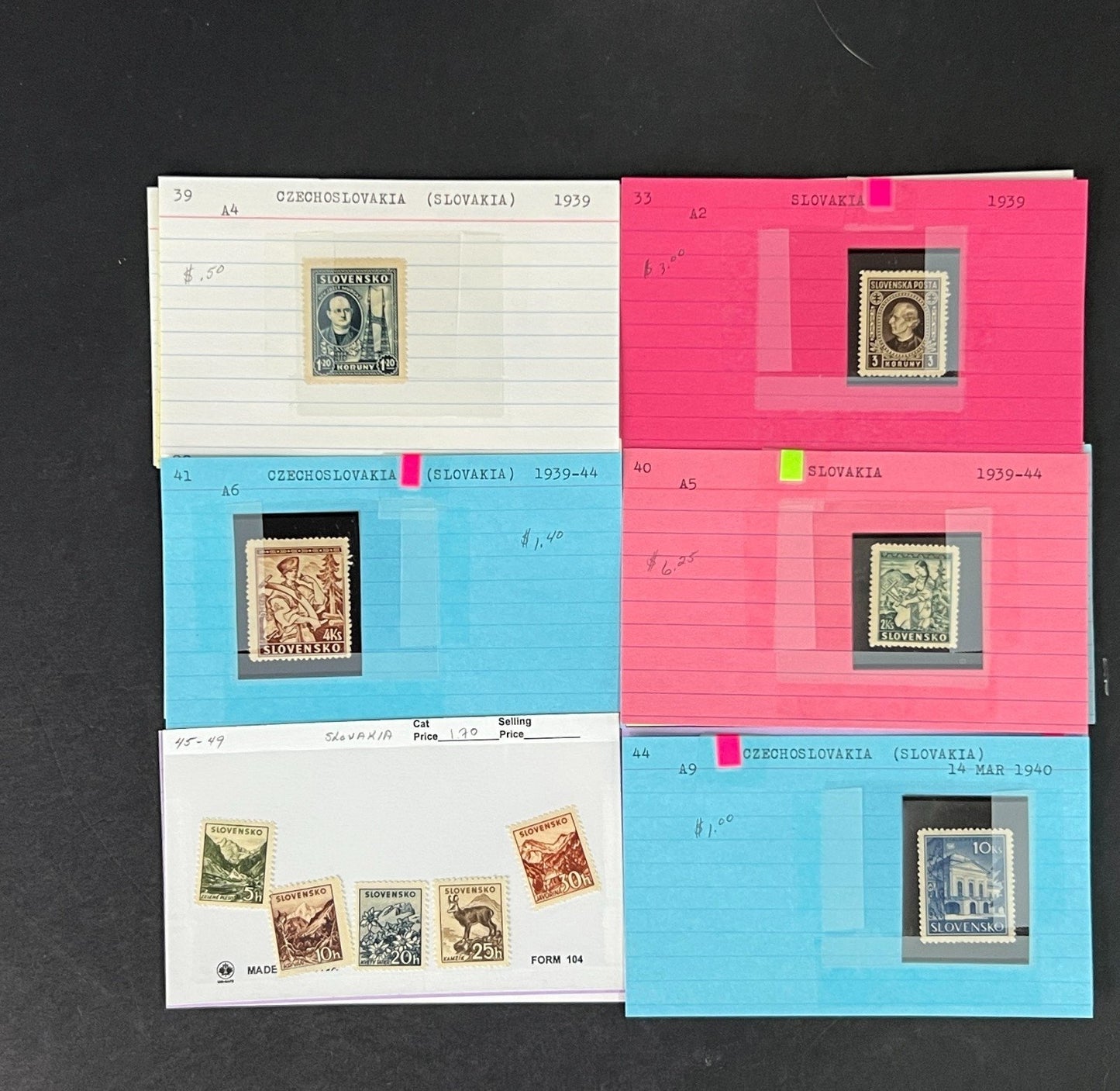 Slovakia Stamp Collection on Dealer Cards $46 CV ZAYIX 0825CB414615