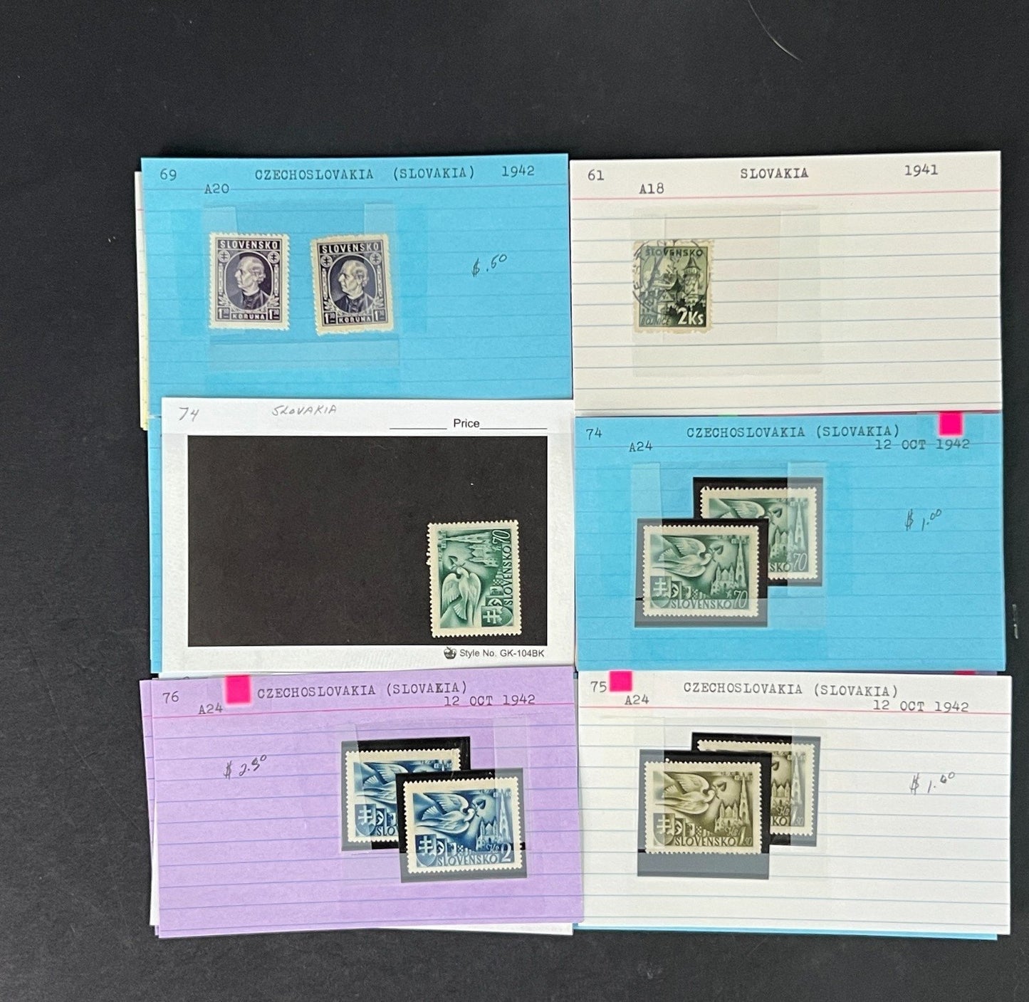 Slovakia Stamp Collection on Dealer Cards $46 CV ZAYIX 0825CB414615