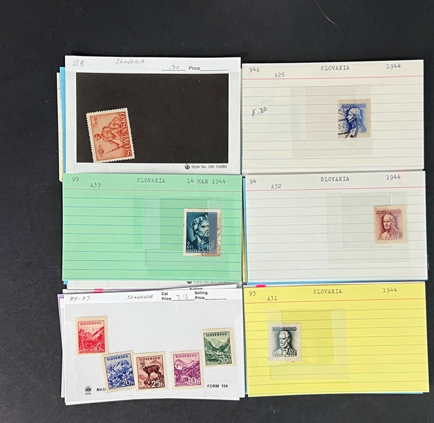 Slovakia Stamp Collection on Dealer Cards $46 CV ZAYIX 0825CB414615