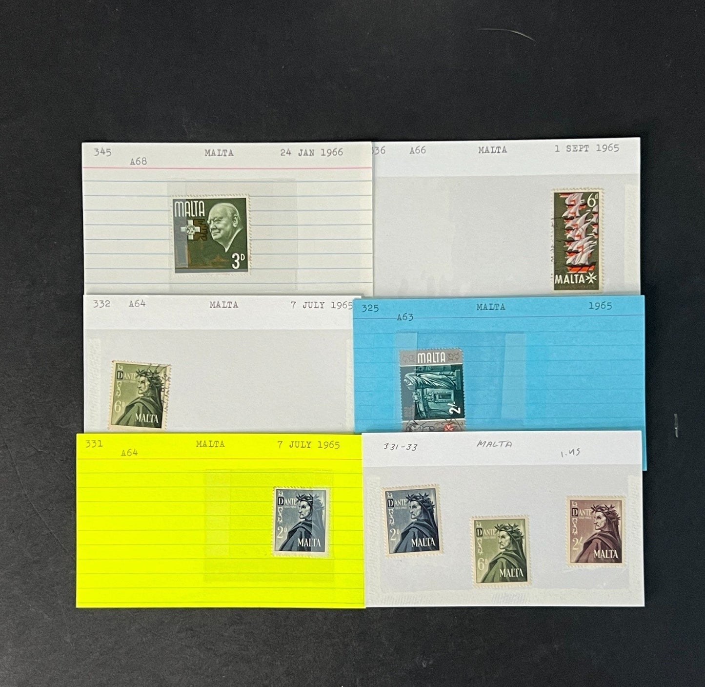 Malta Stamp Collection on Dealer Cards $76 CV ZAYIX 0825CB414617