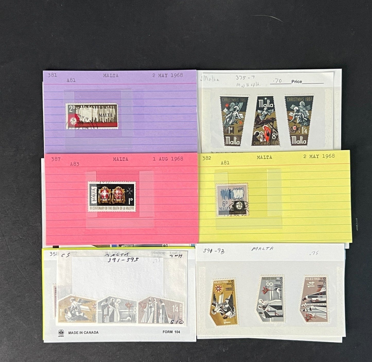 Malta Stamp Collection on Dealer Cards $76 CV ZAYIX 0825CB414617