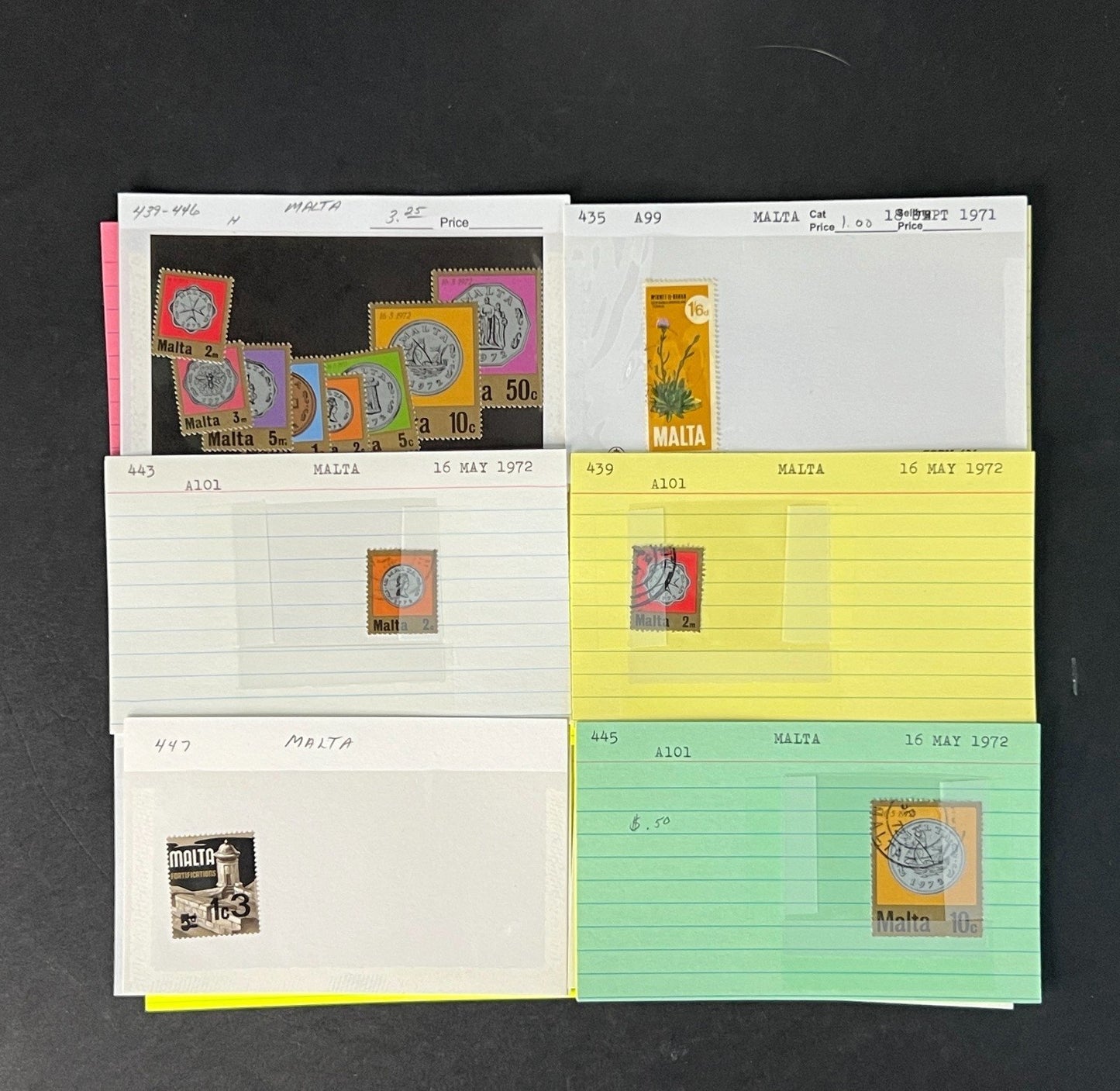 Malta Stamp Collection on Dealer Cards $76 CV ZAYIX 0825CB414617