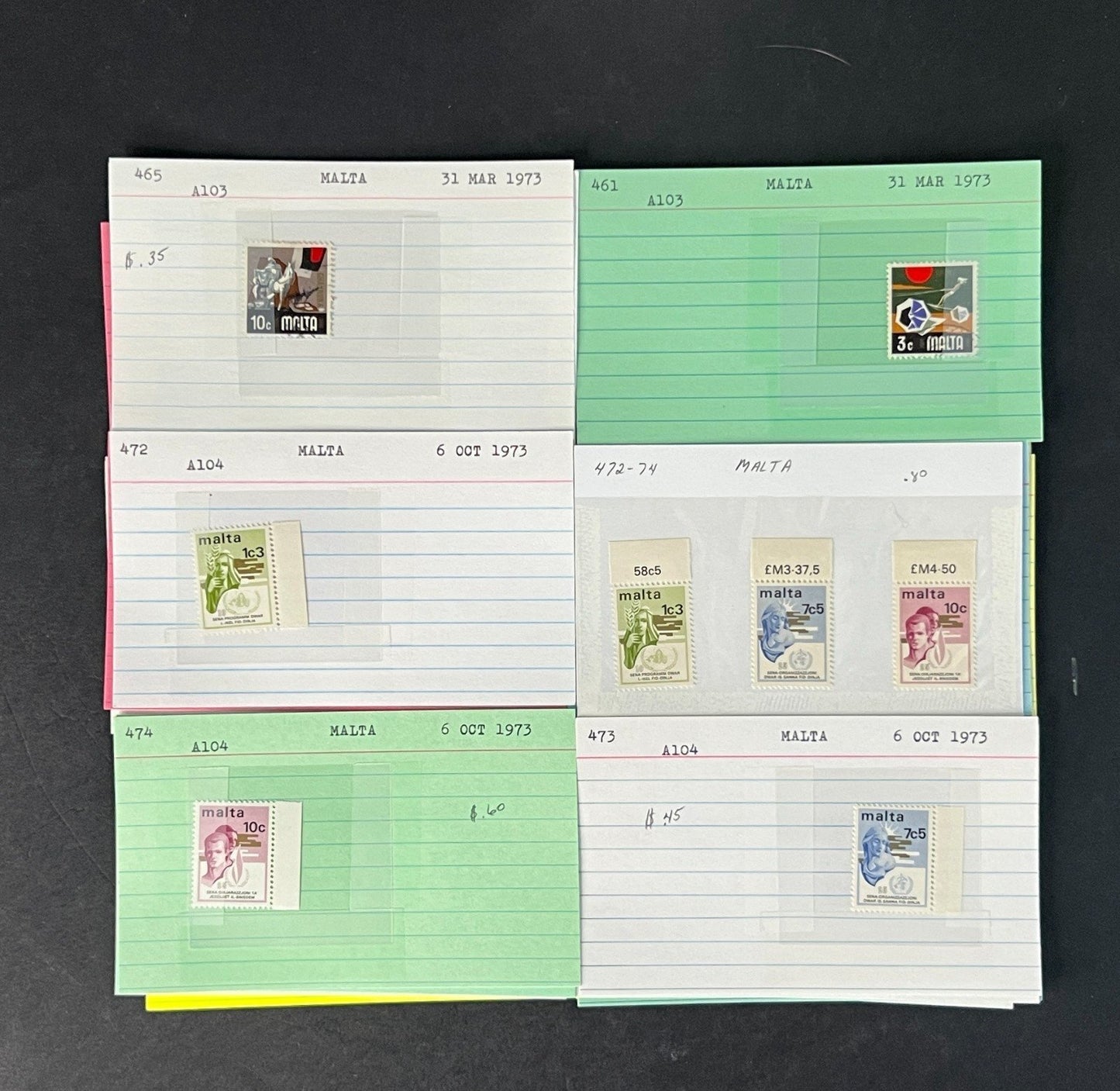 Malta Stamp Collection on Dealer Cards $76 CV ZAYIX 0825CB414617
