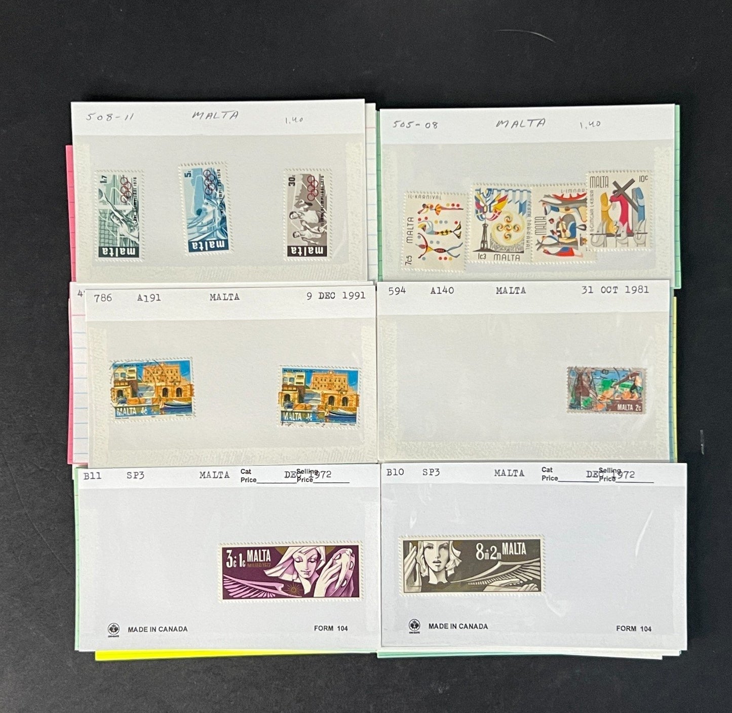 Malta Stamp Collection on Dealer Cards $76 CV ZAYIX 0825CB414617