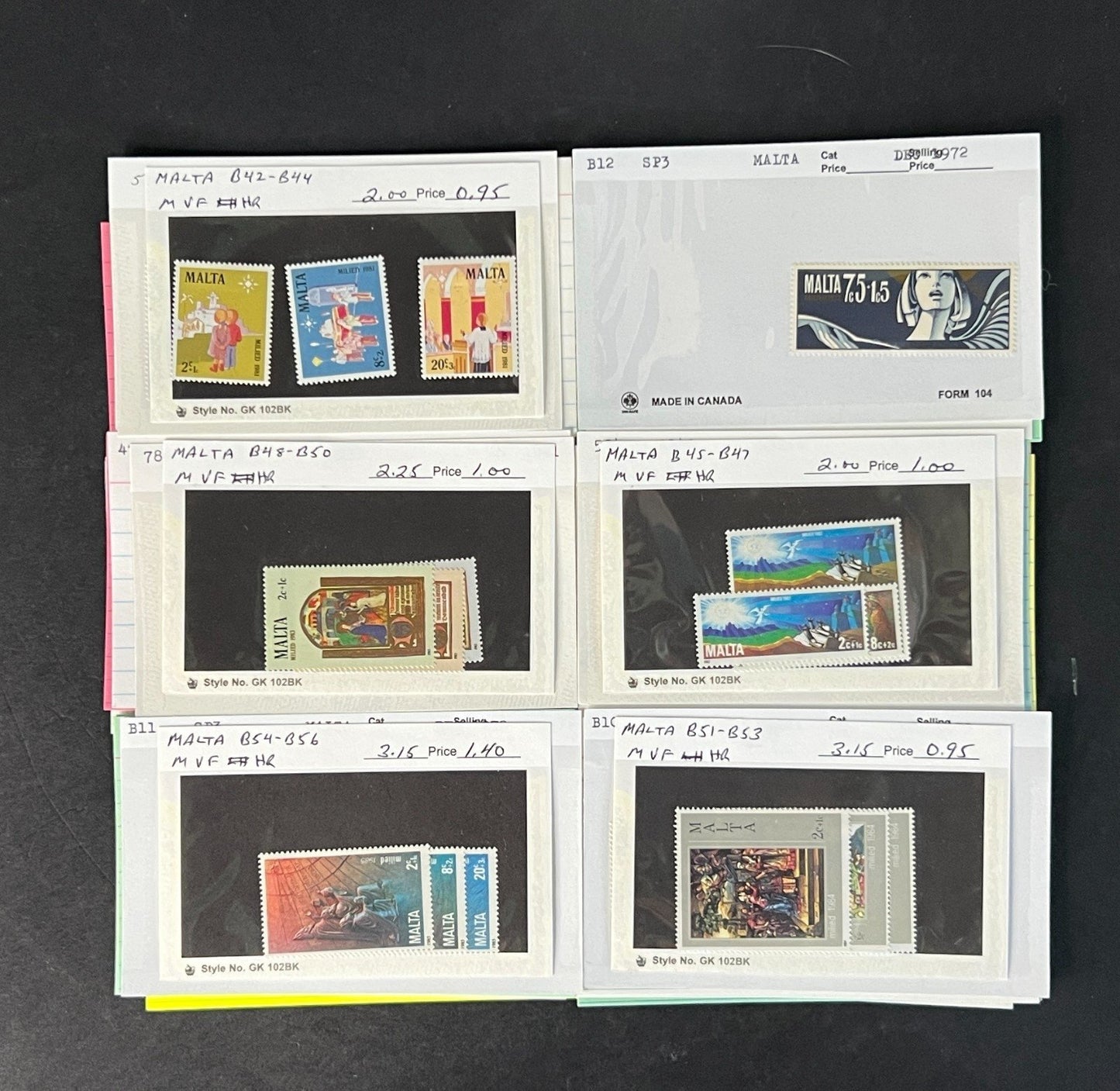 Malta Stamp Collection on Dealer Cards $76 CV ZAYIX 0825CB414617