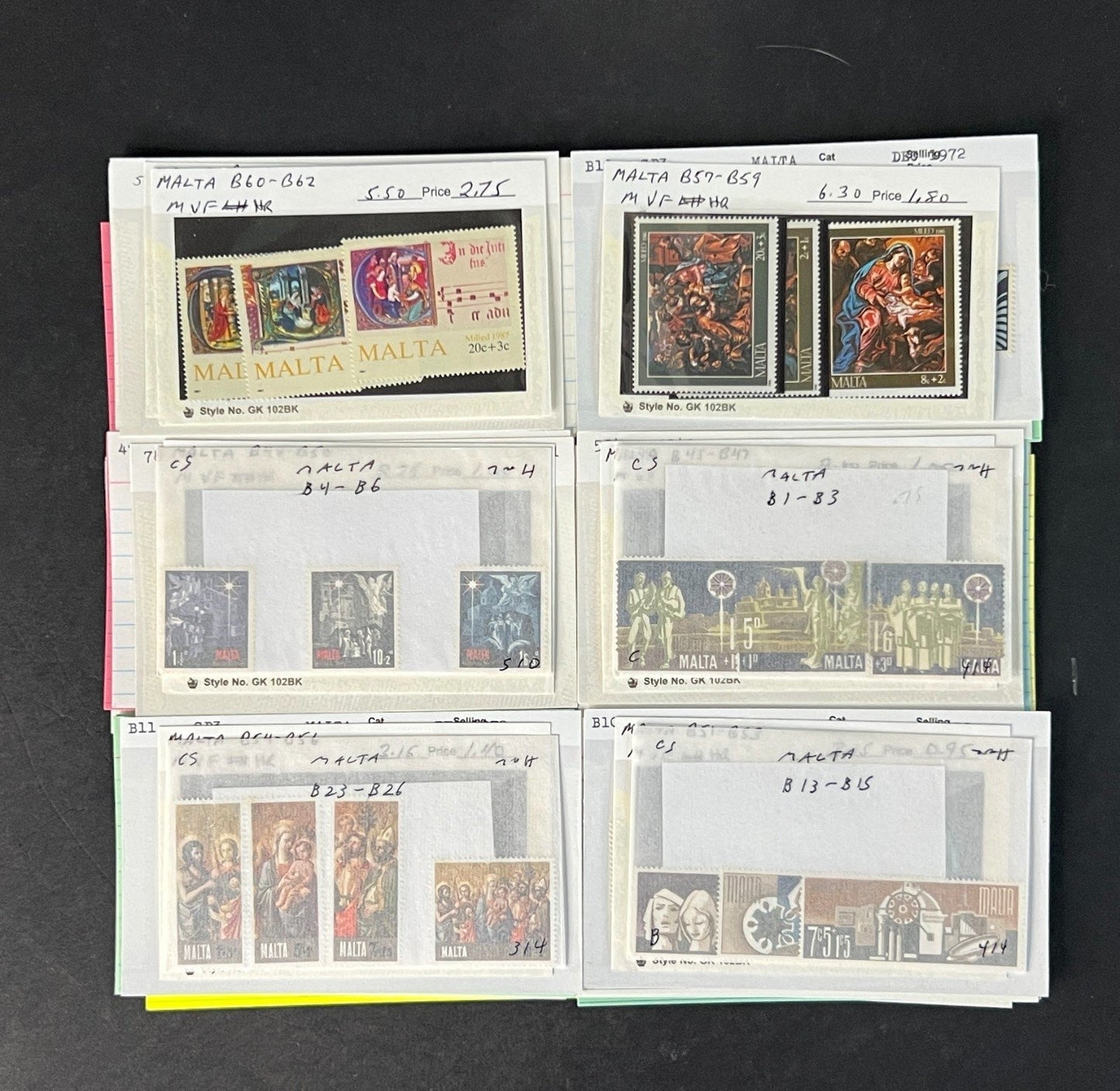 Malta Stamp Collection on Dealer Cards $76 CV ZAYIX 0825CB414617