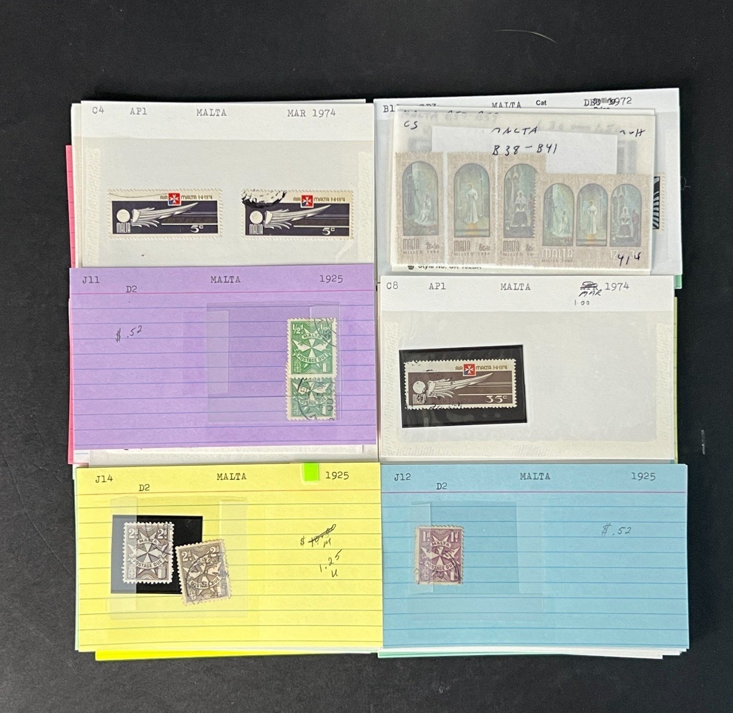 Malta Stamp Collection on Dealer Cards $76 CV ZAYIX 0825CB414617