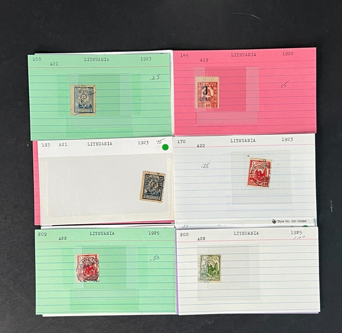Lithuania Stamp Collection on Dealer Cards $54 CV ZAYIX 0825CB414618