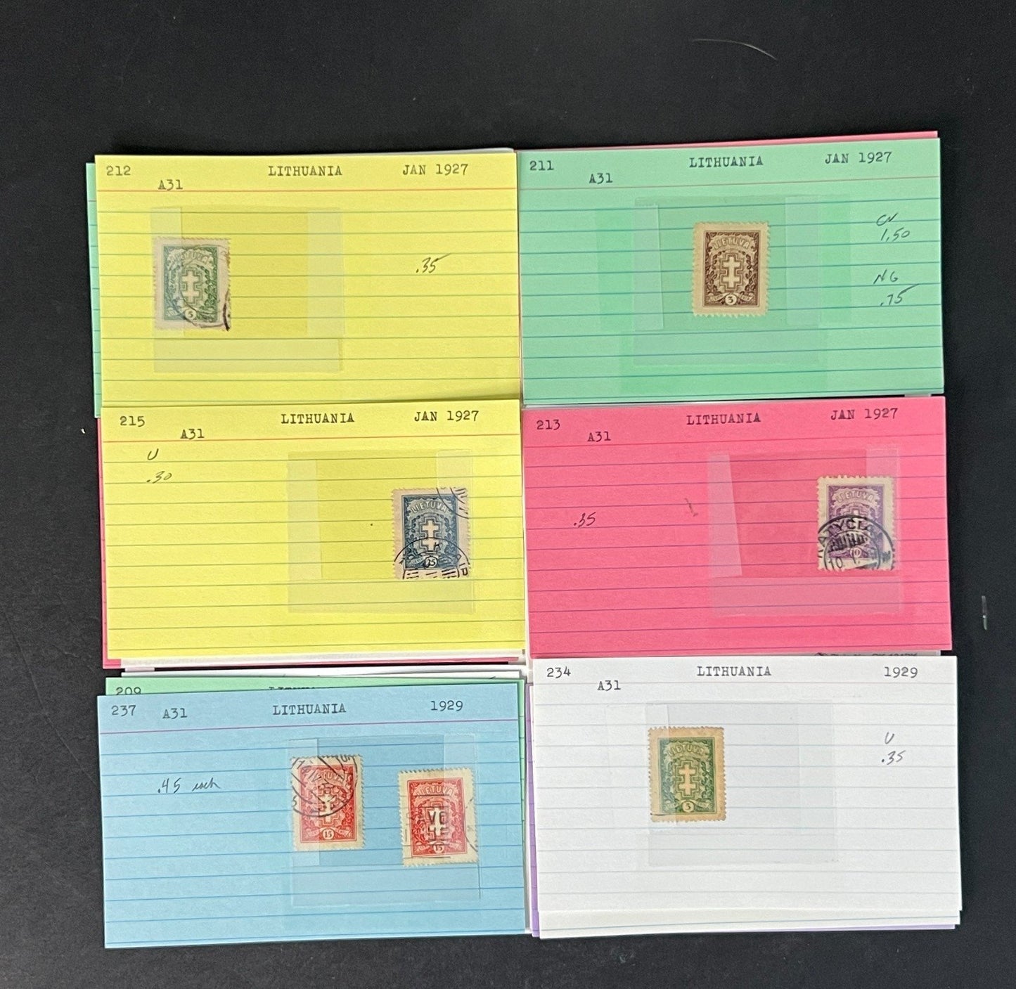 Lithuania Stamp Collection on Dealer Cards $54 CV ZAYIX 0825CB414618