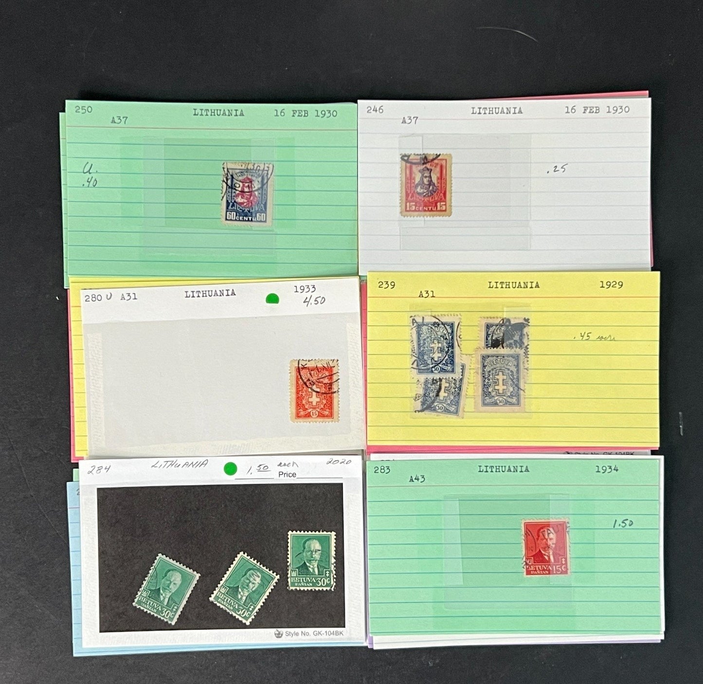 Lithuania Stamp Collection on Dealer Cards $54 CV ZAYIX 0825CB414618