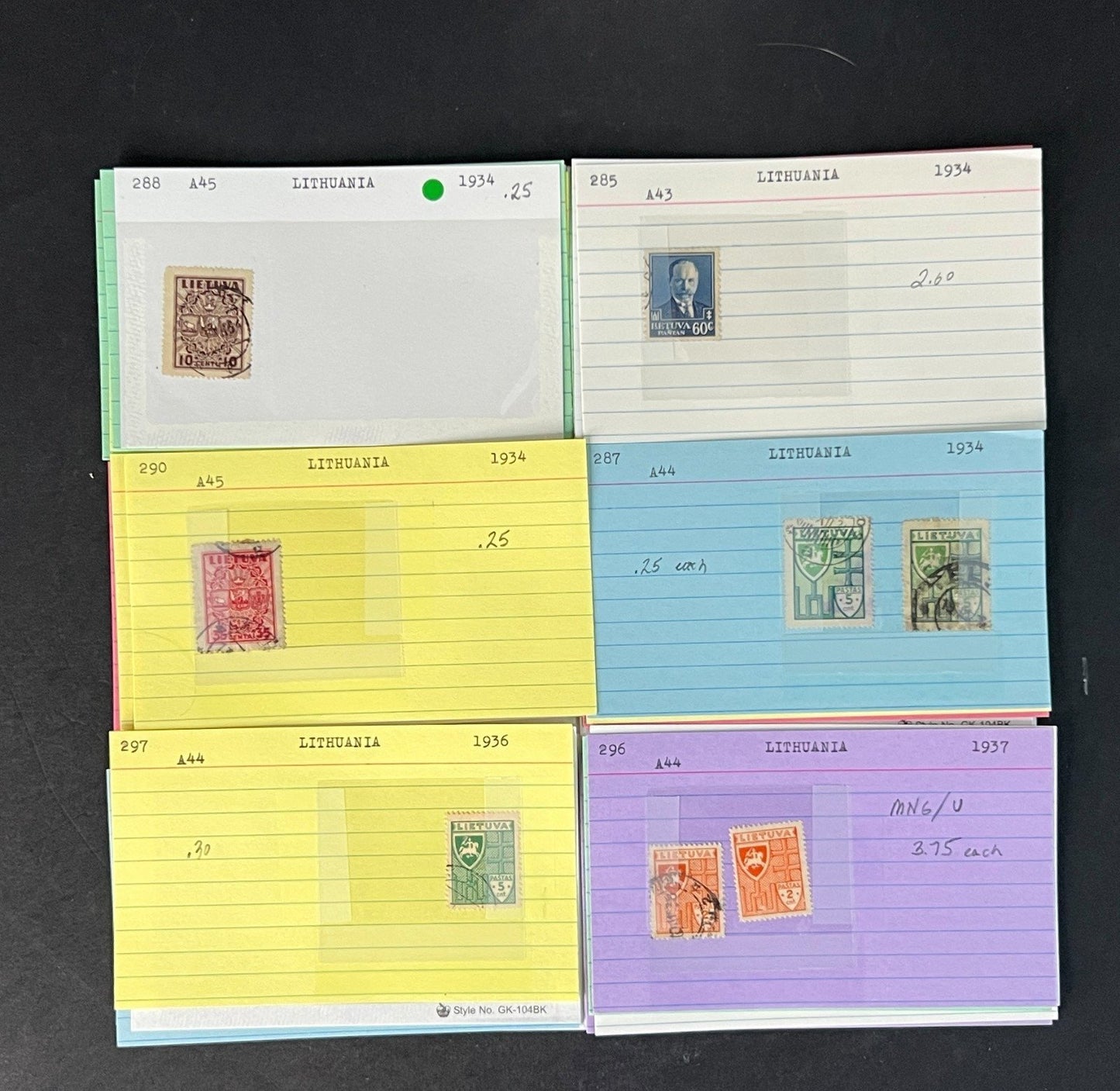 Lithuania Stamp Collection on Dealer Cards $54 CV ZAYIX 0825CB414618