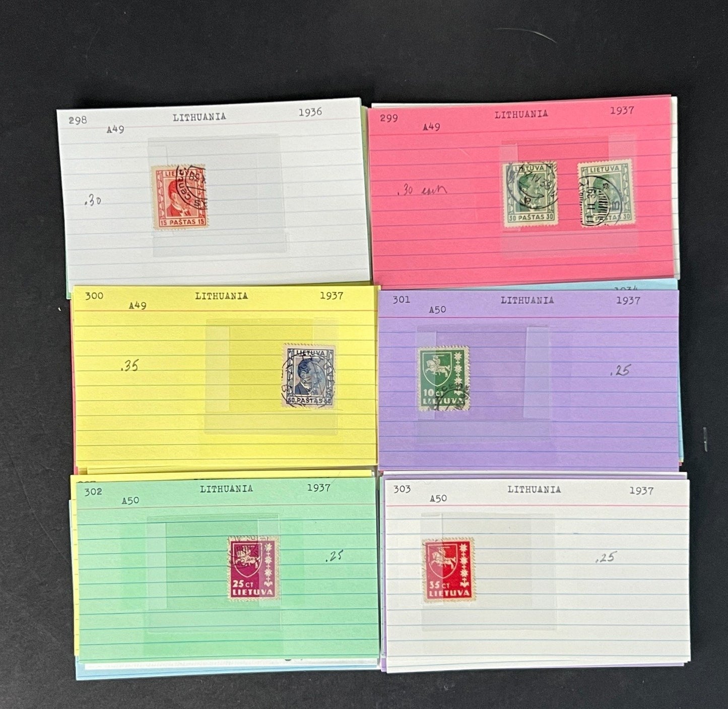 Lithuania Stamp Collection on Dealer Cards $54 CV ZAYIX 0825CB414618