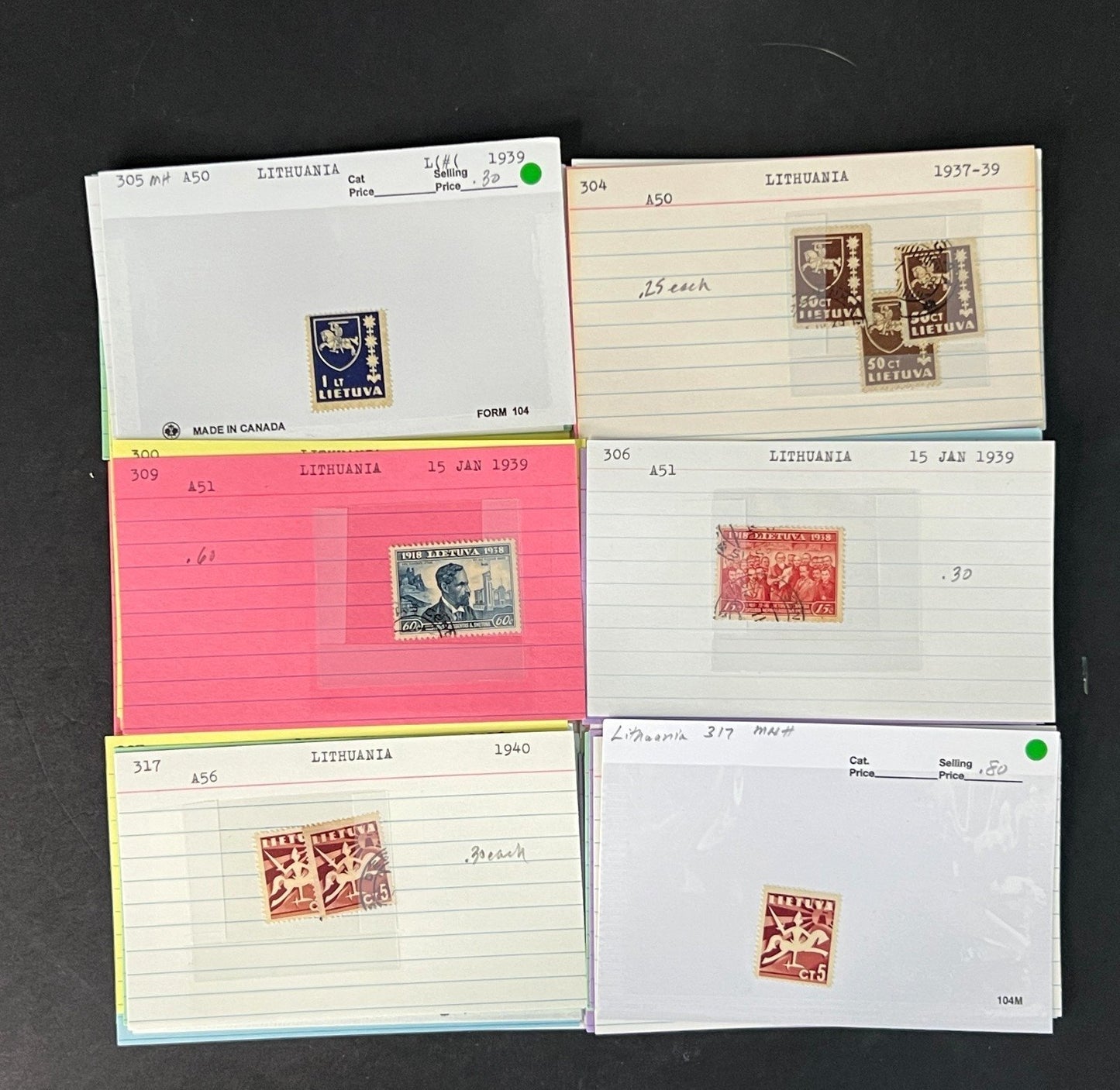 Lithuania Stamp Collection on Dealer Cards $54 CV ZAYIX 0825CB414618
