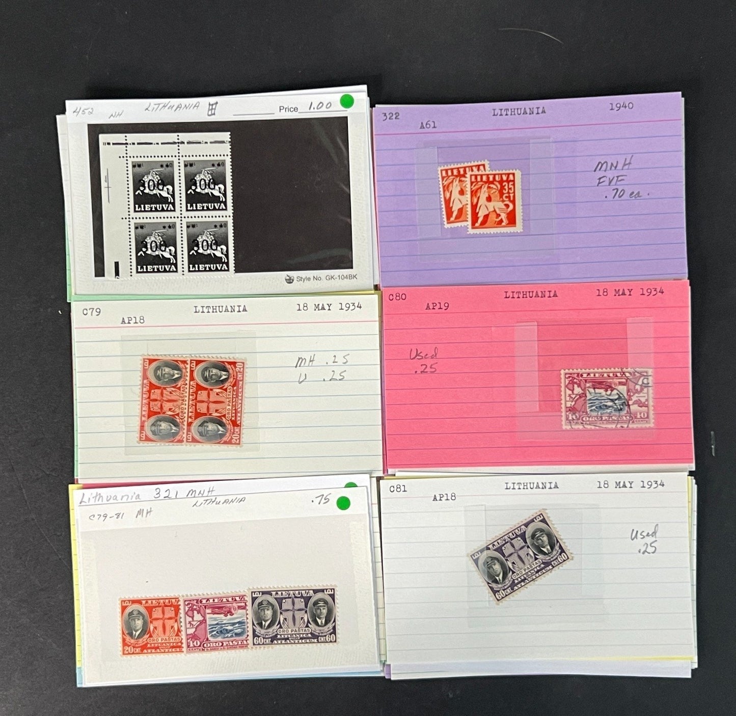 Lithuania Stamp Collection on Dealer Cards $54 CV ZAYIX 0825CB414618