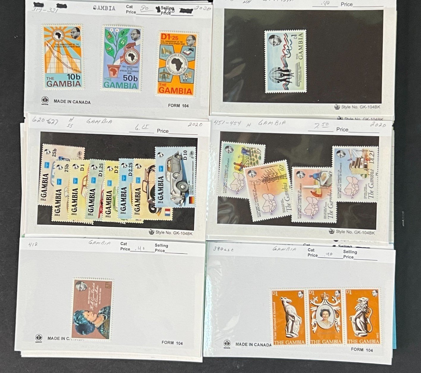 Gambia Stamp Collection on Dealer Cards $111 CV ZAYIX 0825CB414616