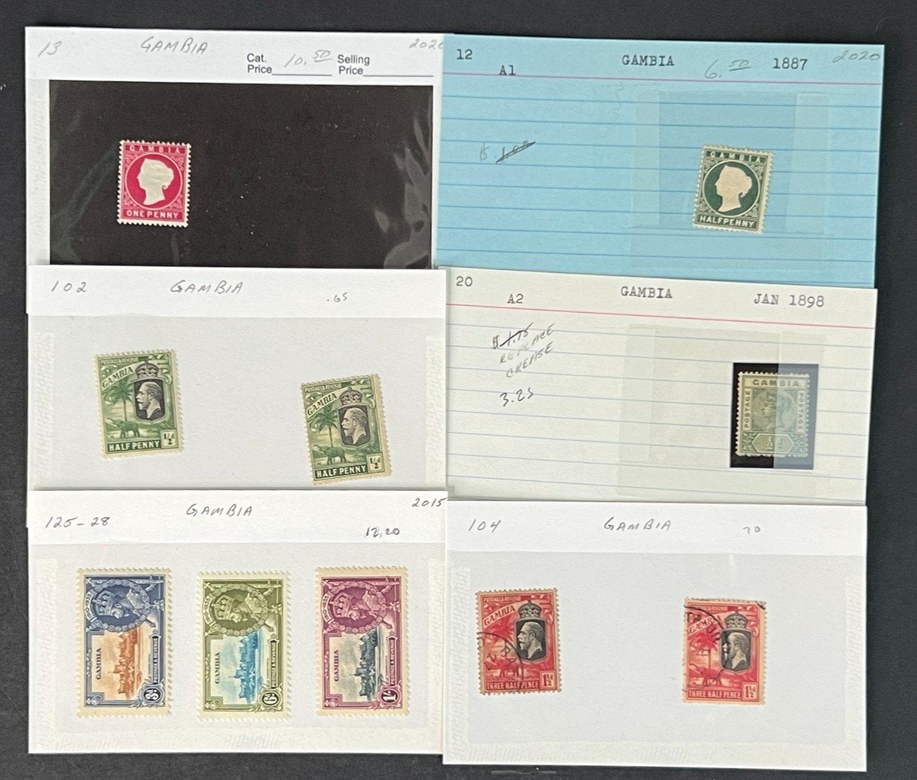 Gambia Stamp Collection on Dealer Cards $111 CV ZAYIX 0825CB414616