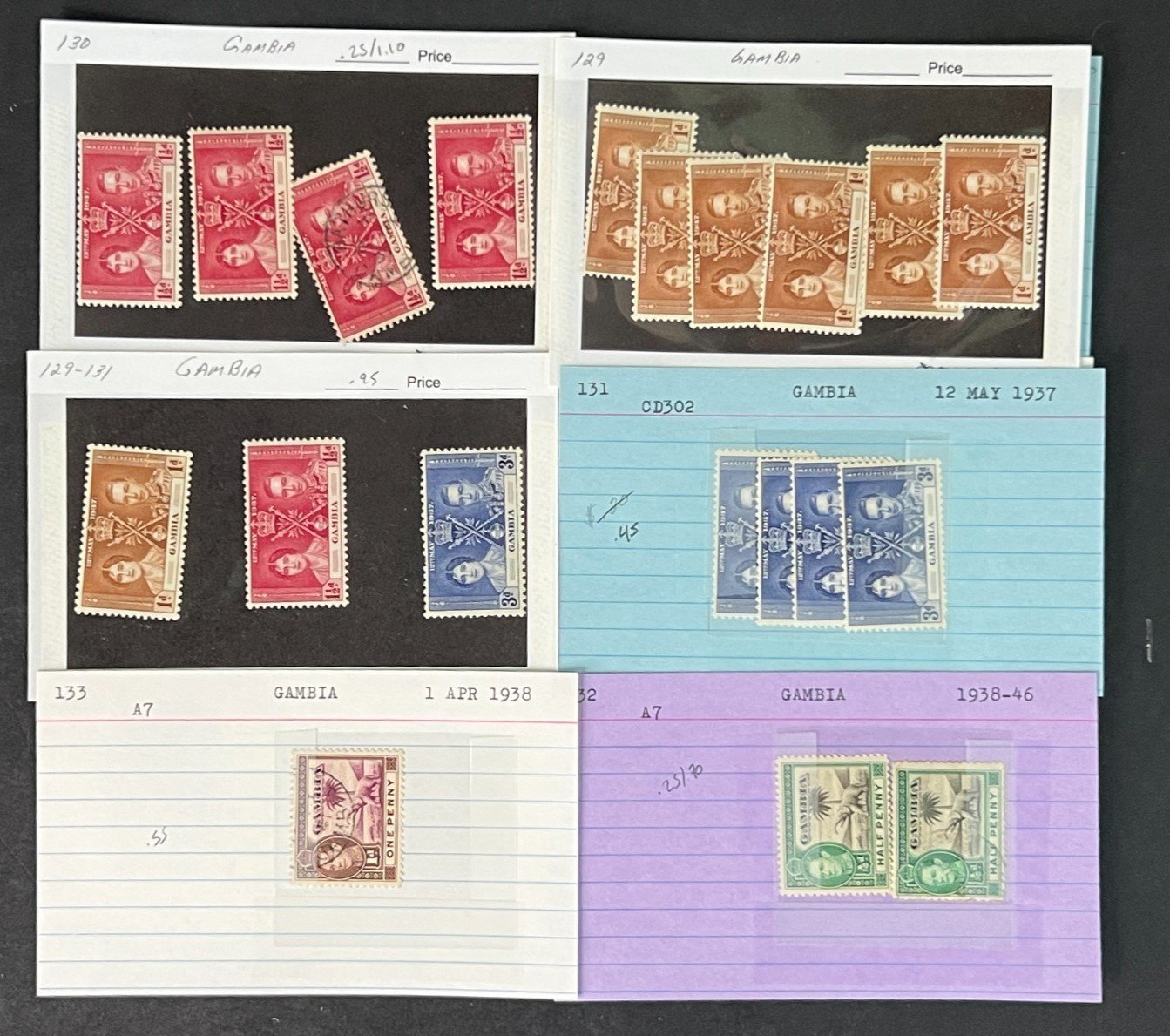Gambia Stamp Collection on Dealer Cards $111 CV ZAYIX 0825CB414616