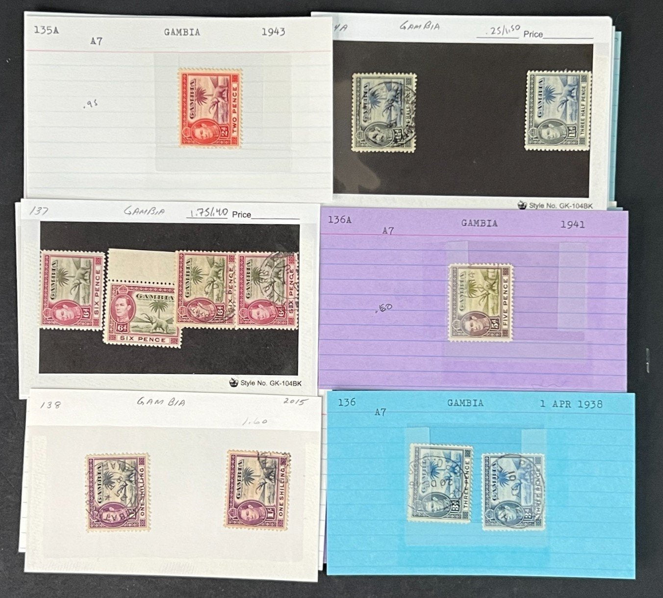 Gambia Stamp Collection on Dealer Cards $111 CV ZAYIX 0825CB414616