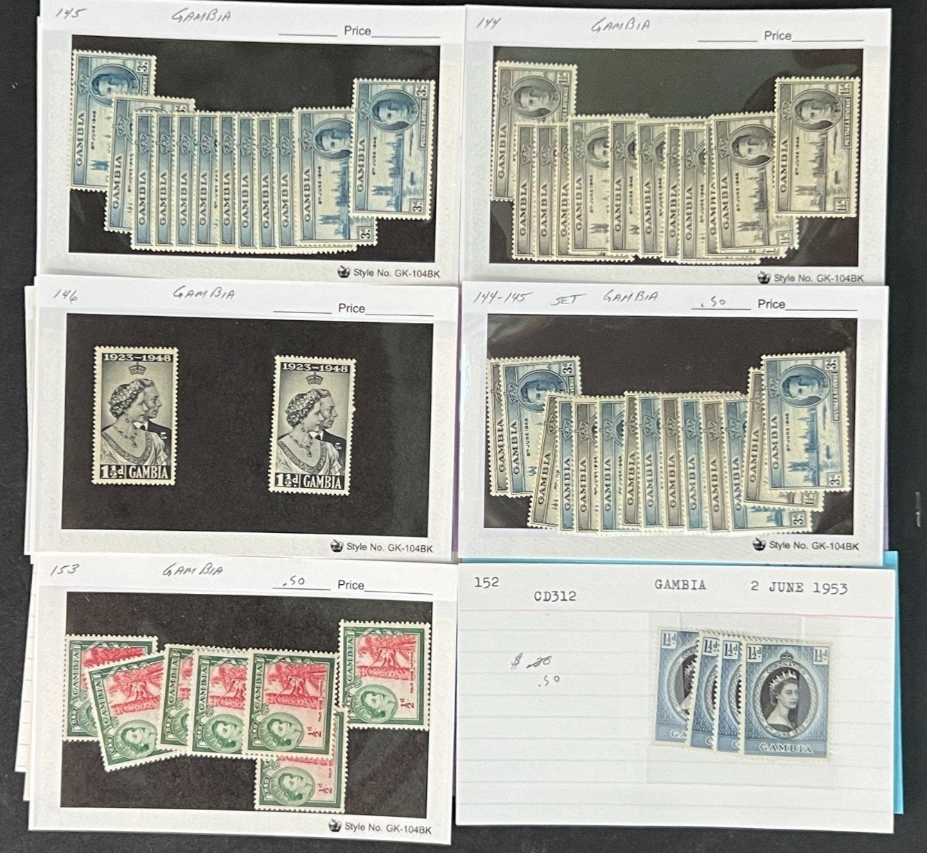 Gambia Stamp Collection on Dealer Cards $111 CV ZAYIX 0825CB414616