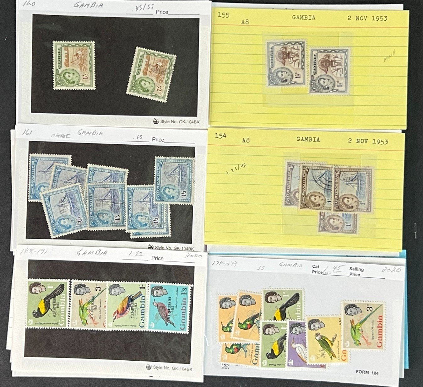 Gambia Stamp Collection on Dealer Cards $111 CV ZAYIX 0825CB414616