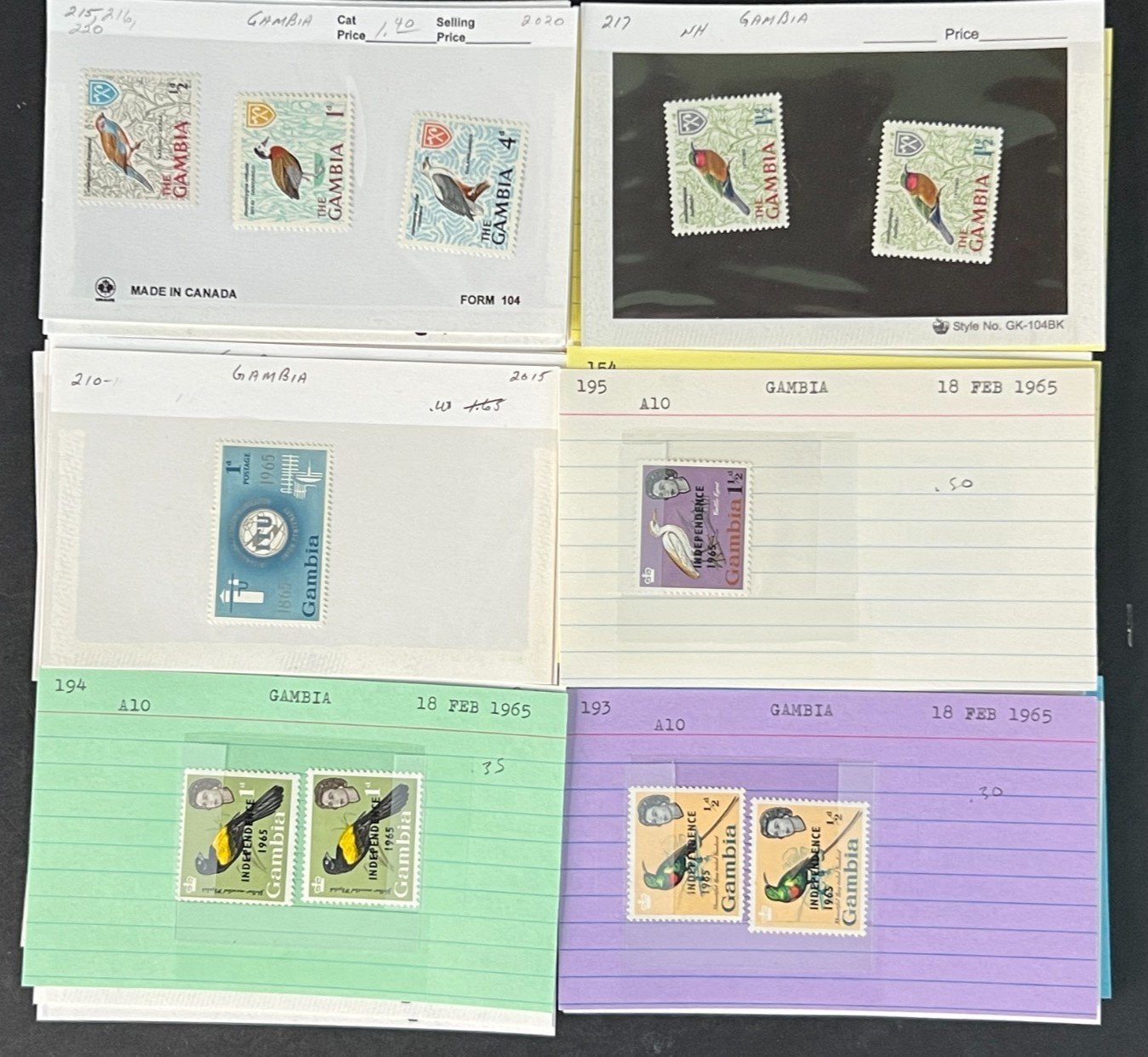 Gambia Stamp Collection on Dealer Cards $111 CV ZAYIX 0825CB414616