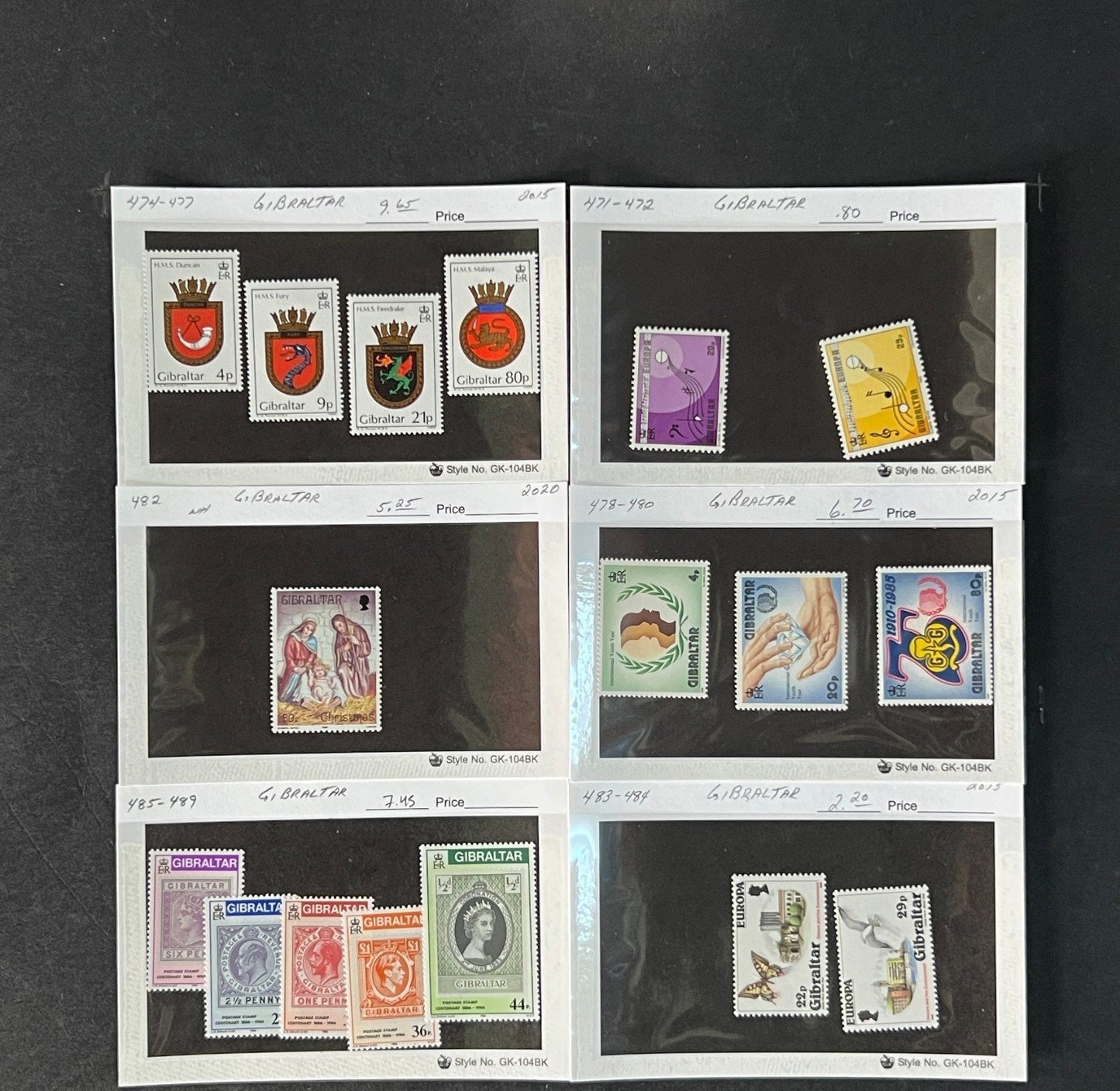 Gibraltar Stamp Collection on Dealer Cards $340 CV ZAYIX 0825CB414620