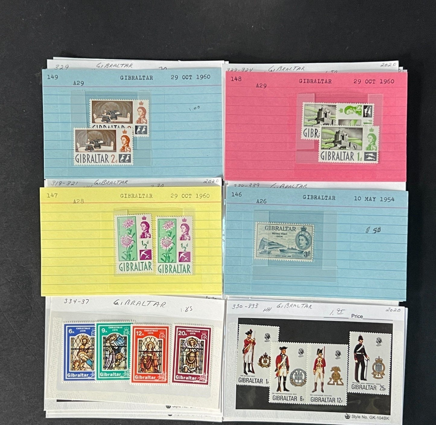 Gibraltar Stamp Collection on Dealer Cards $340 CV ZAYIX 0825CB414620