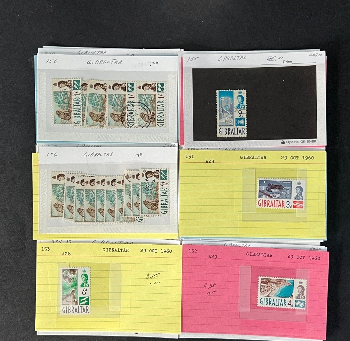 Gibraltar Stamp Collection on Dealer Cards $340 CV ZAYIX 0825CB414620