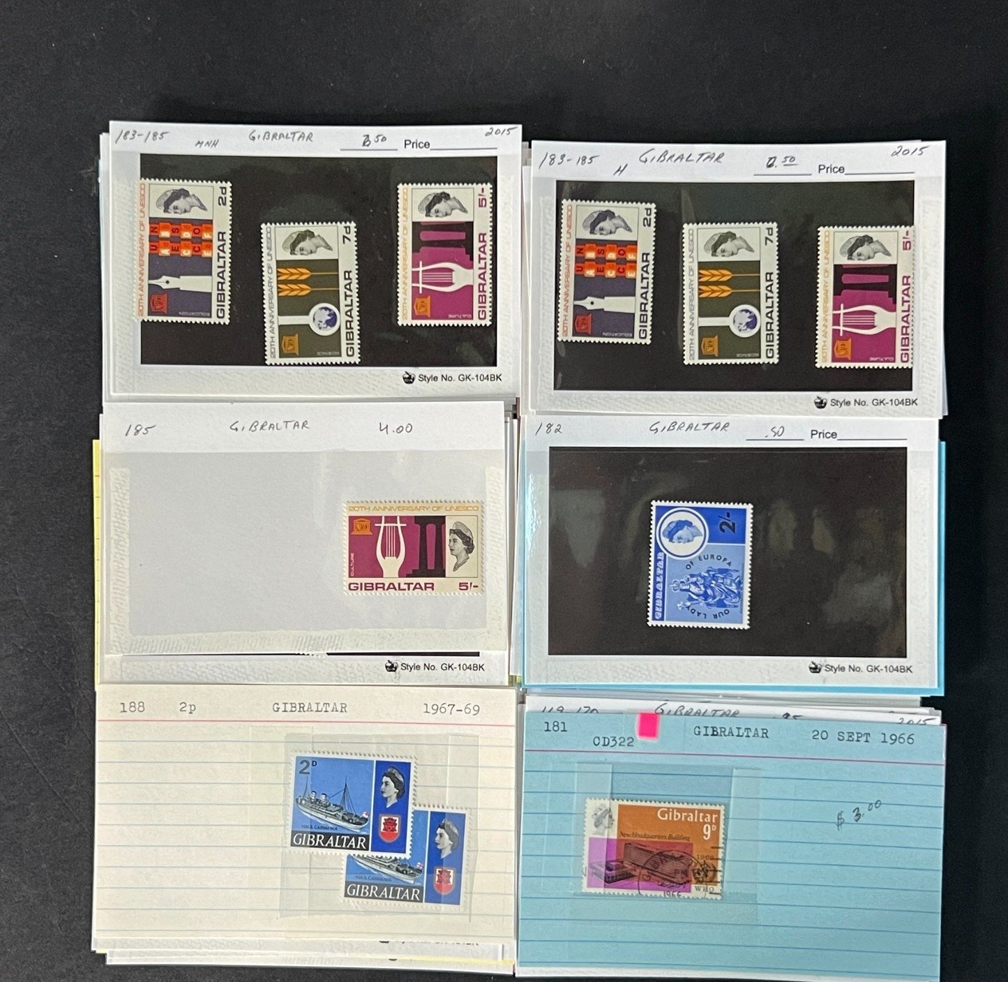Gibraltar Stamp Collection on Dealer Cards $340 CV ZAYIX 0825CB414620