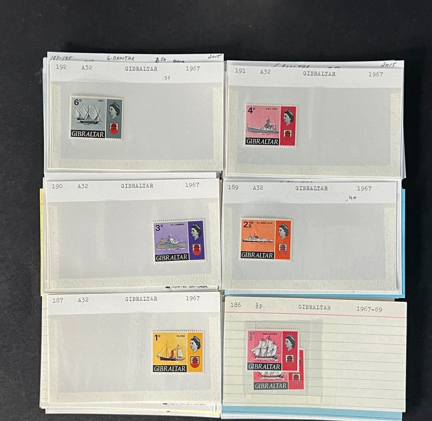 Gibraltar Stamp Collection on Dealer Cards $340 CV ZAYIX 0825CB414620