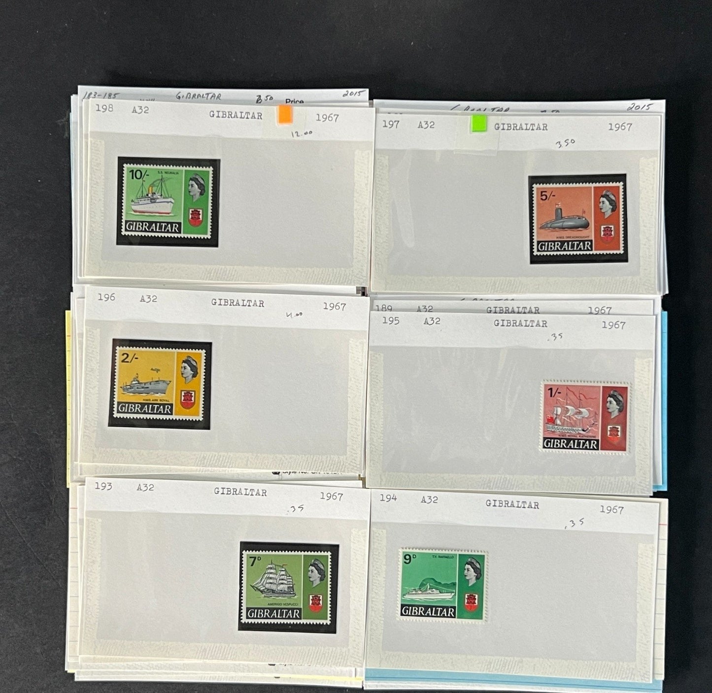 Gibraltar Stamp Collection on Dealer Cards $340 CV ZAYIX 0825CB414620