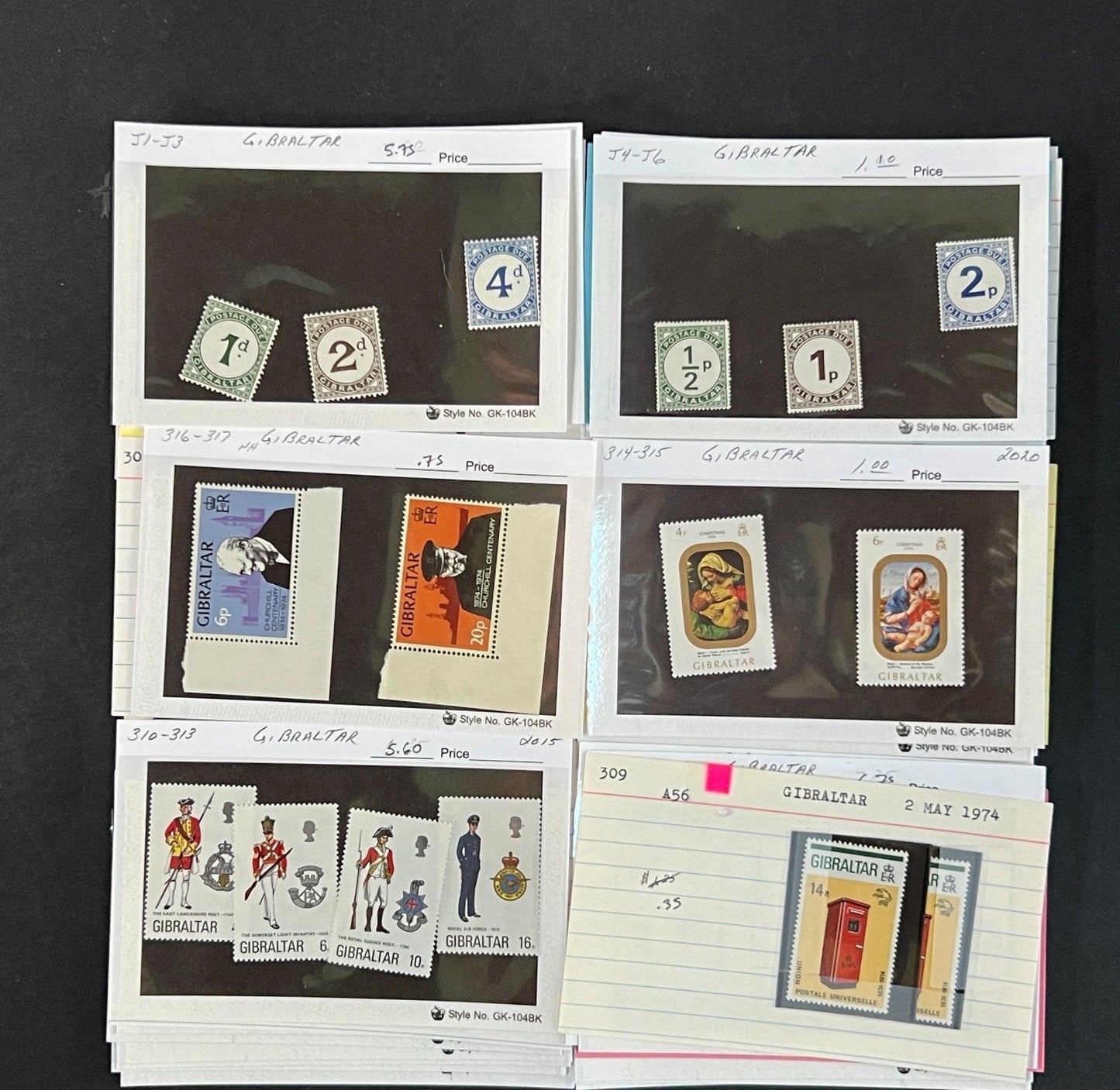 Gibraltar Stamp Collection on Dealer Cards $340 CV ZAYIX 0825CB414620