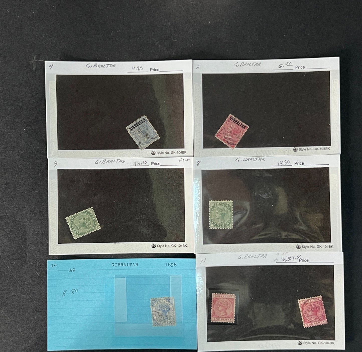 Gibraltar Stamp Collection on Dealer Cards $595 CV ZAYIX 0825CB414621