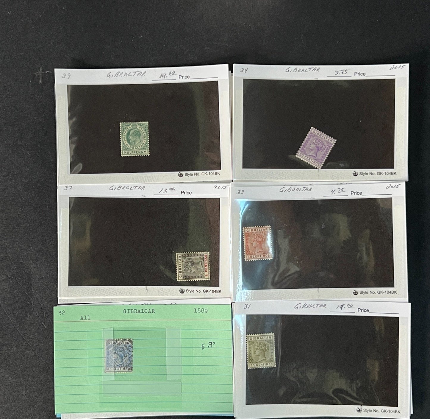 Gibraltar Stamp Collection on Dealer Cards $595 CV ZAYIX 0825CB414621