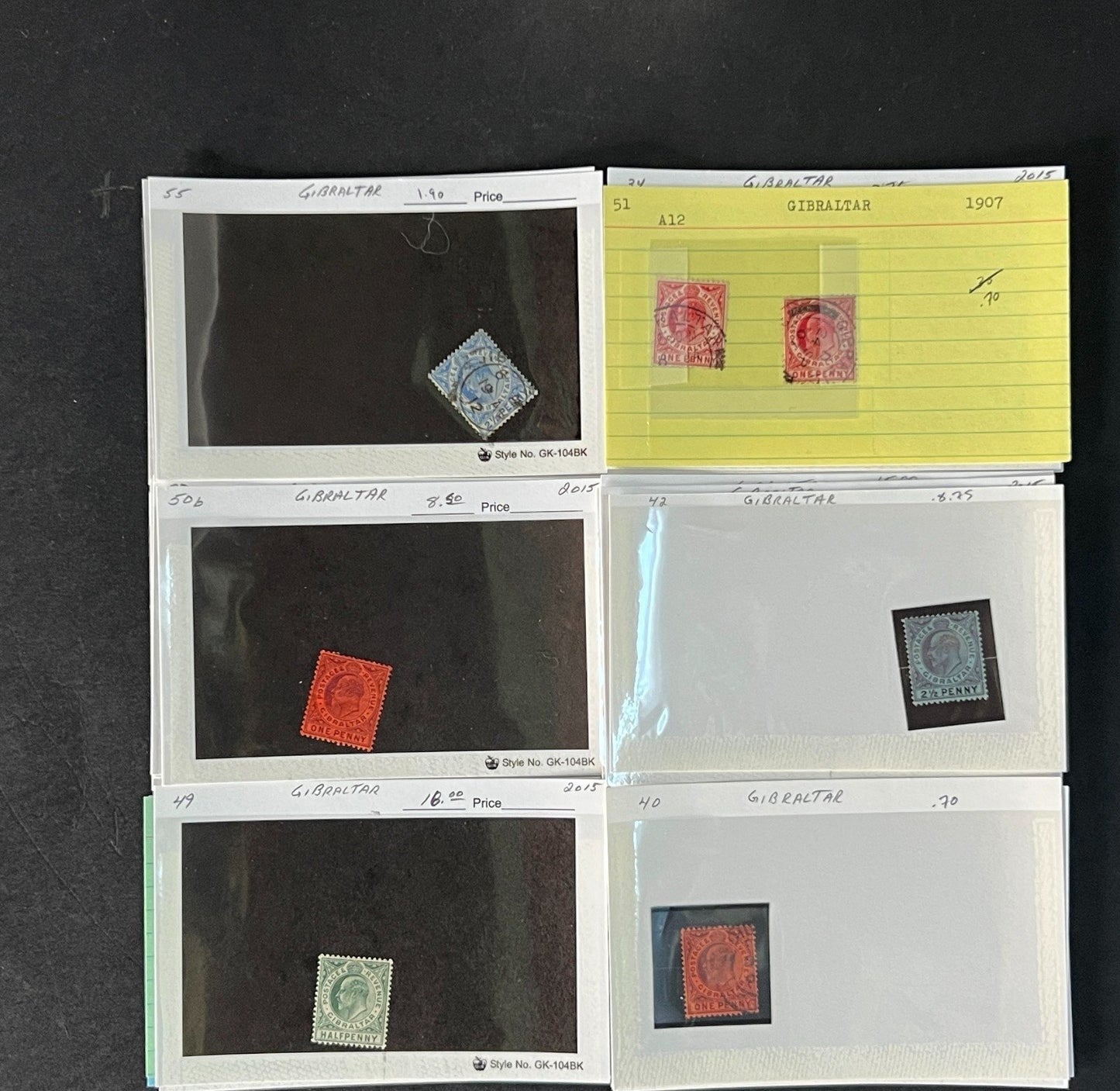 Gibraltar Stamp Collection on Dealer Cards $595 CV ZAYIX 0825CB414621