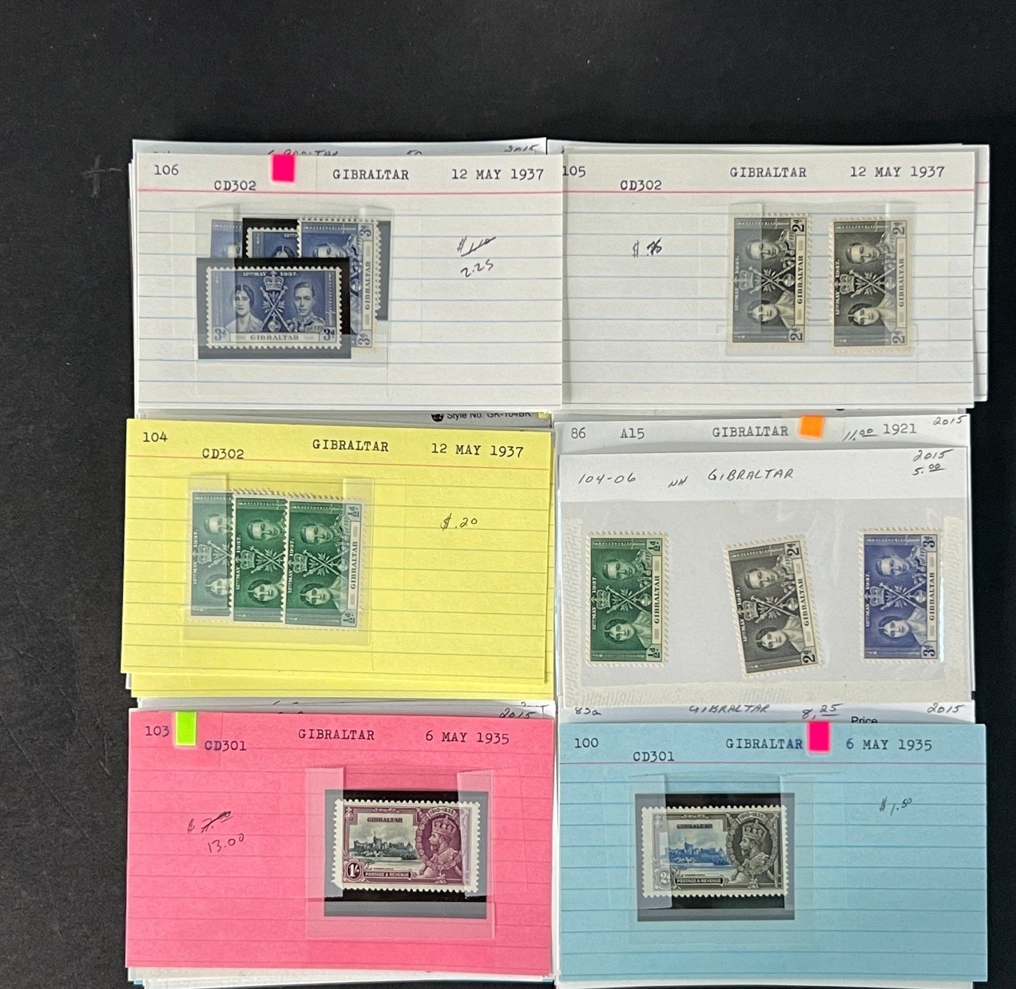 Gibraltar Stamp Collection on Dealer Cards $595 CV ZAYIX 0825CB414621