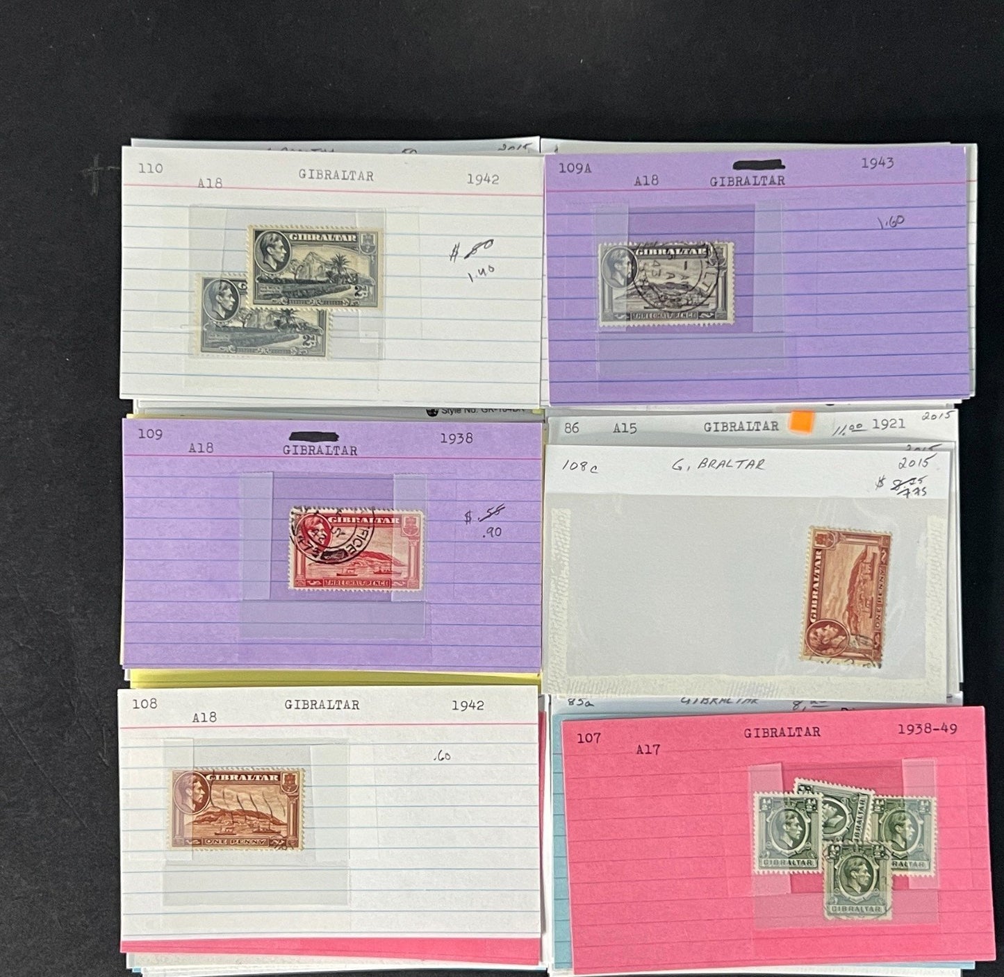 Gibraltar Stamp Collection on Dealer Cards $595 CV ZAYIX 0825CB414621