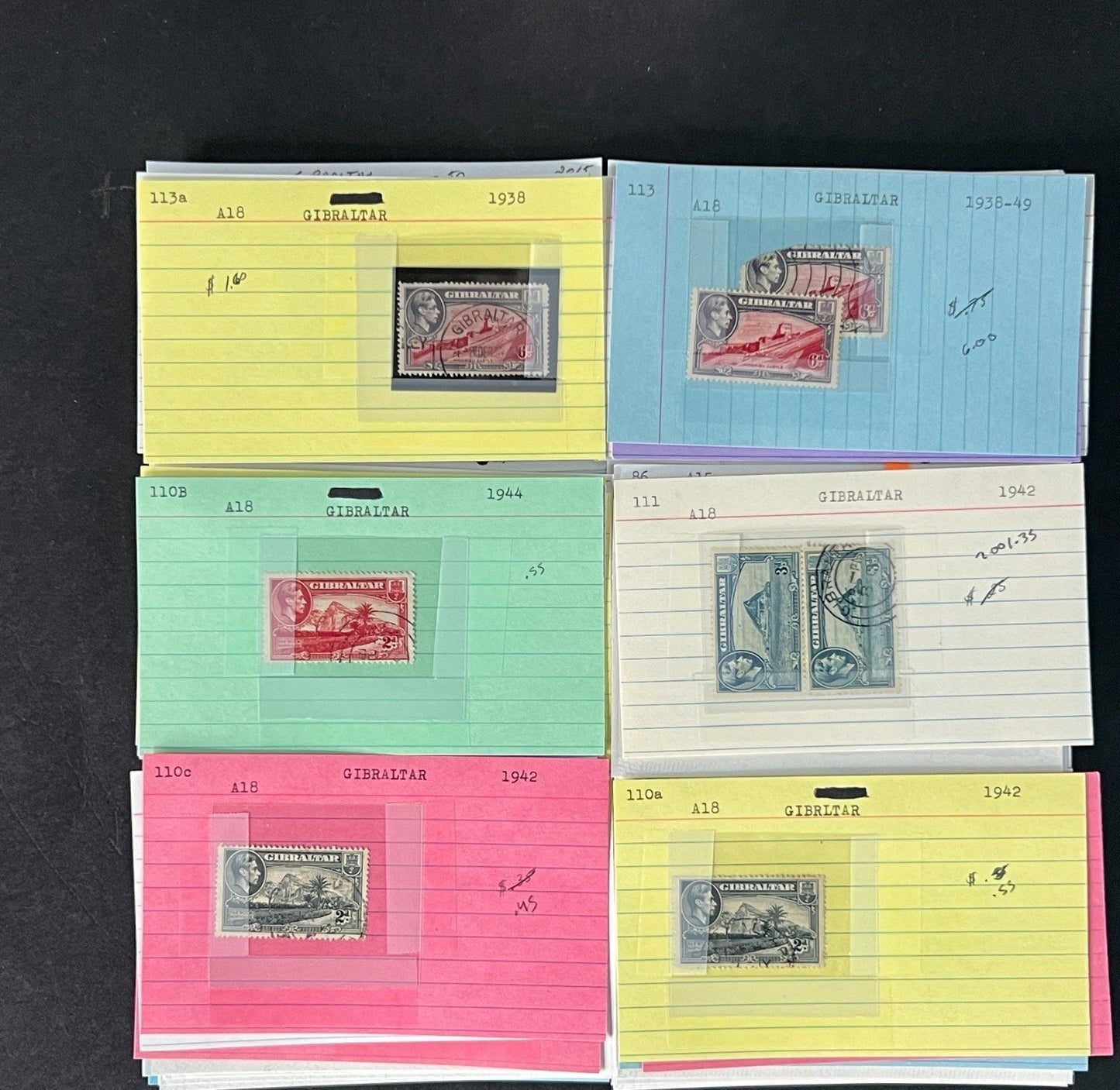 Gibraltar Stamp Collection on Dealer Cards $595 CV ZAYIX 0825CB414621