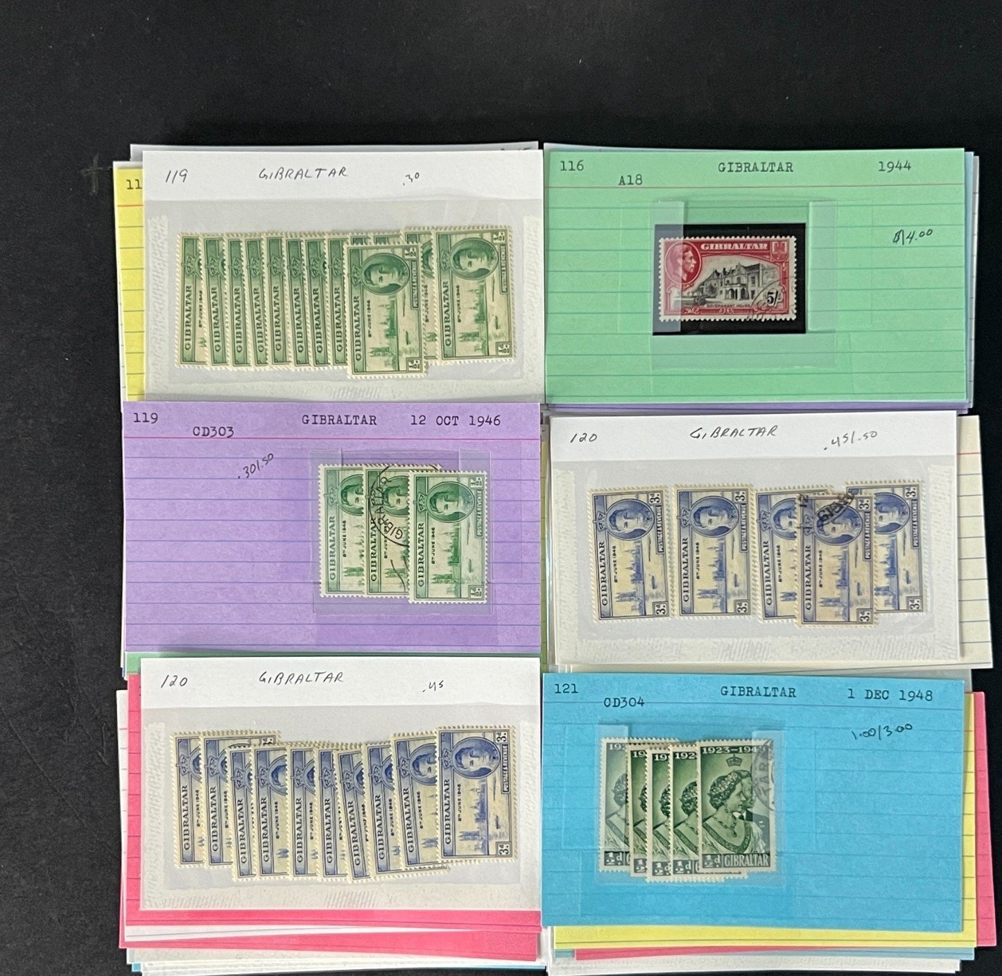 Gibraltar Stamp Collection on Dealer Cards $595 CV ZAYIX 0825CB414621