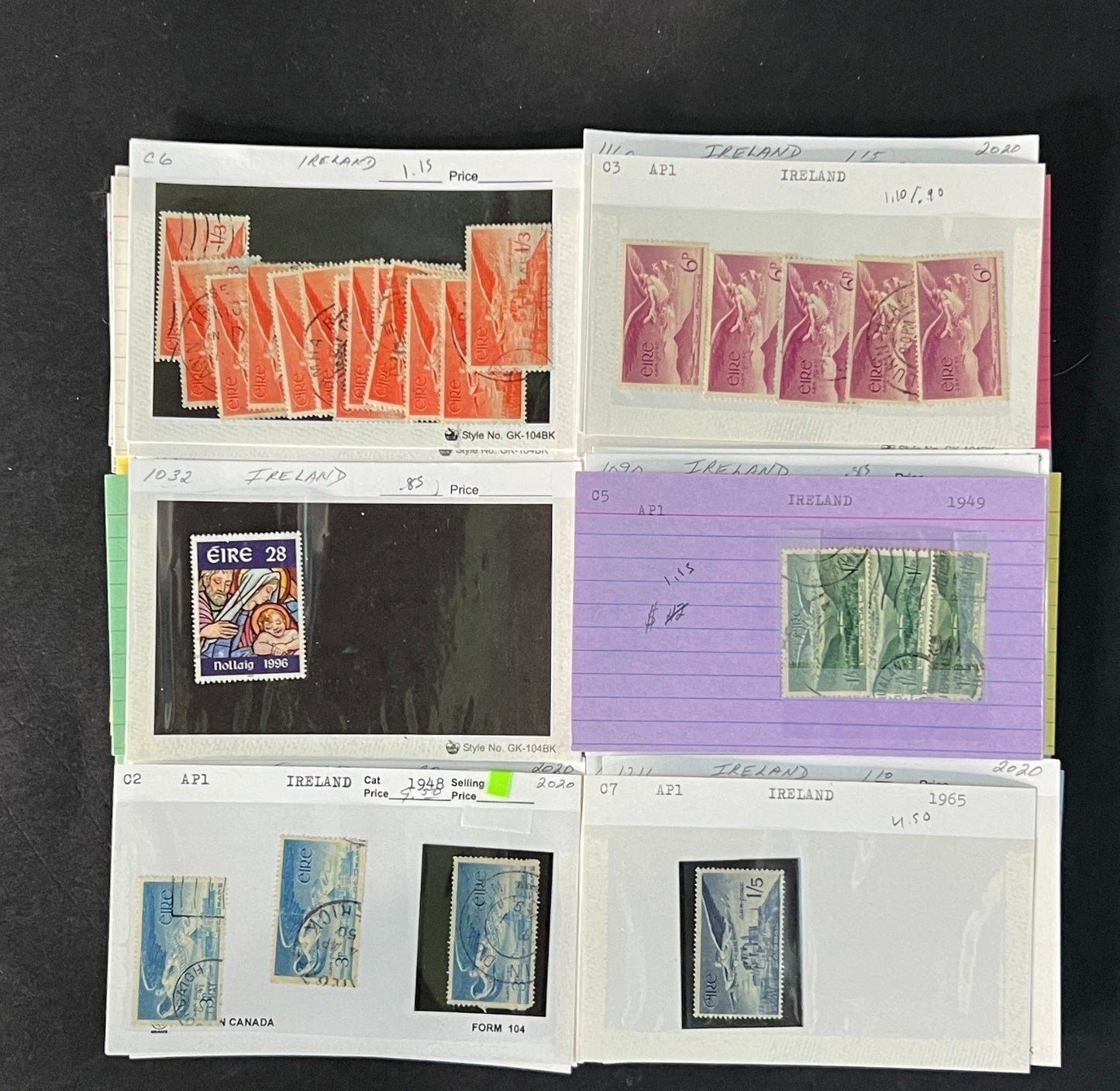 Ireland Stamp Collection on Dealer Cards $267 CV ZAYIX 0825CB414623