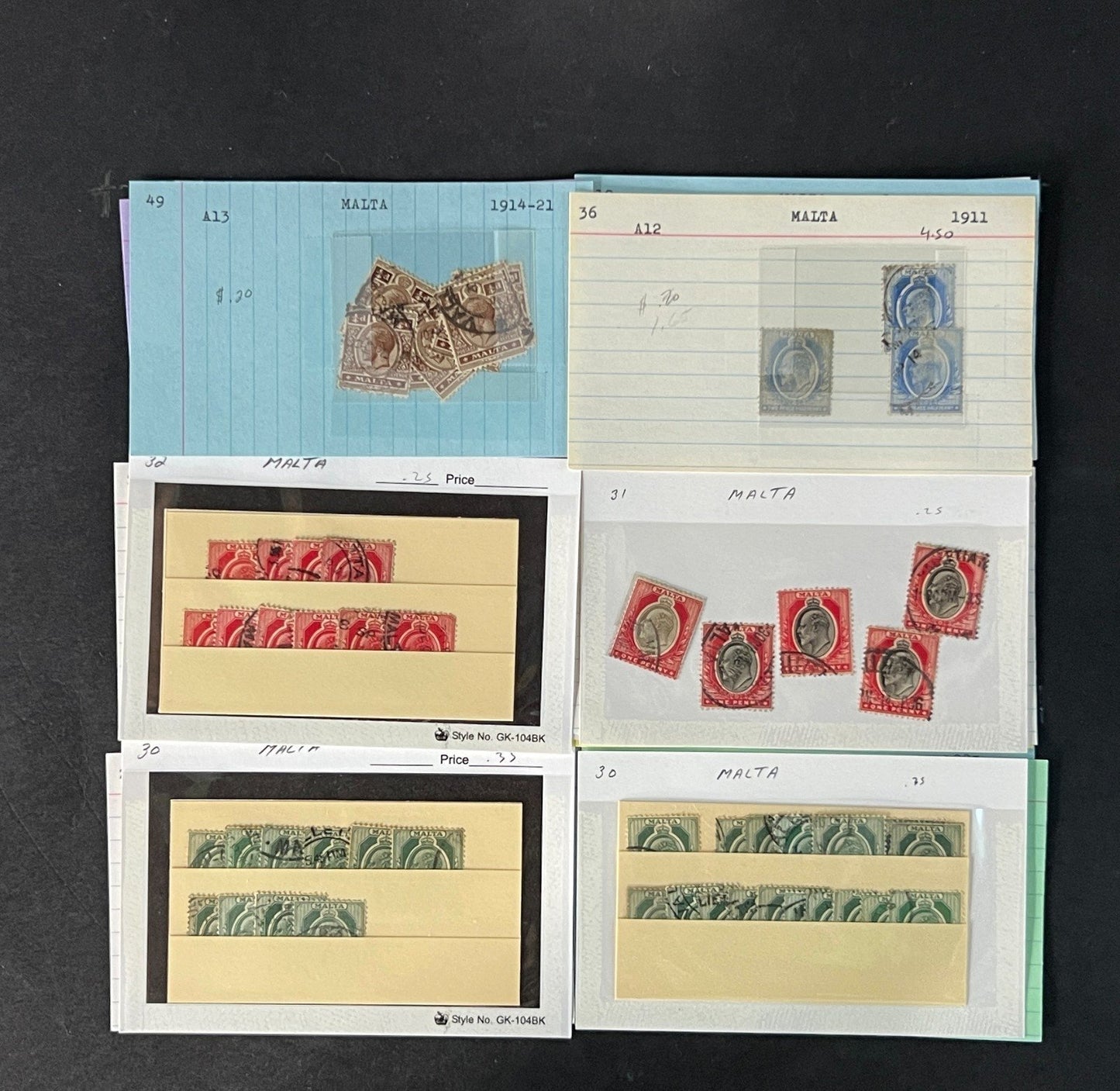 Malta Stamp Collection on Dealer Cards $265 CV ZAYIX 0825CB414622