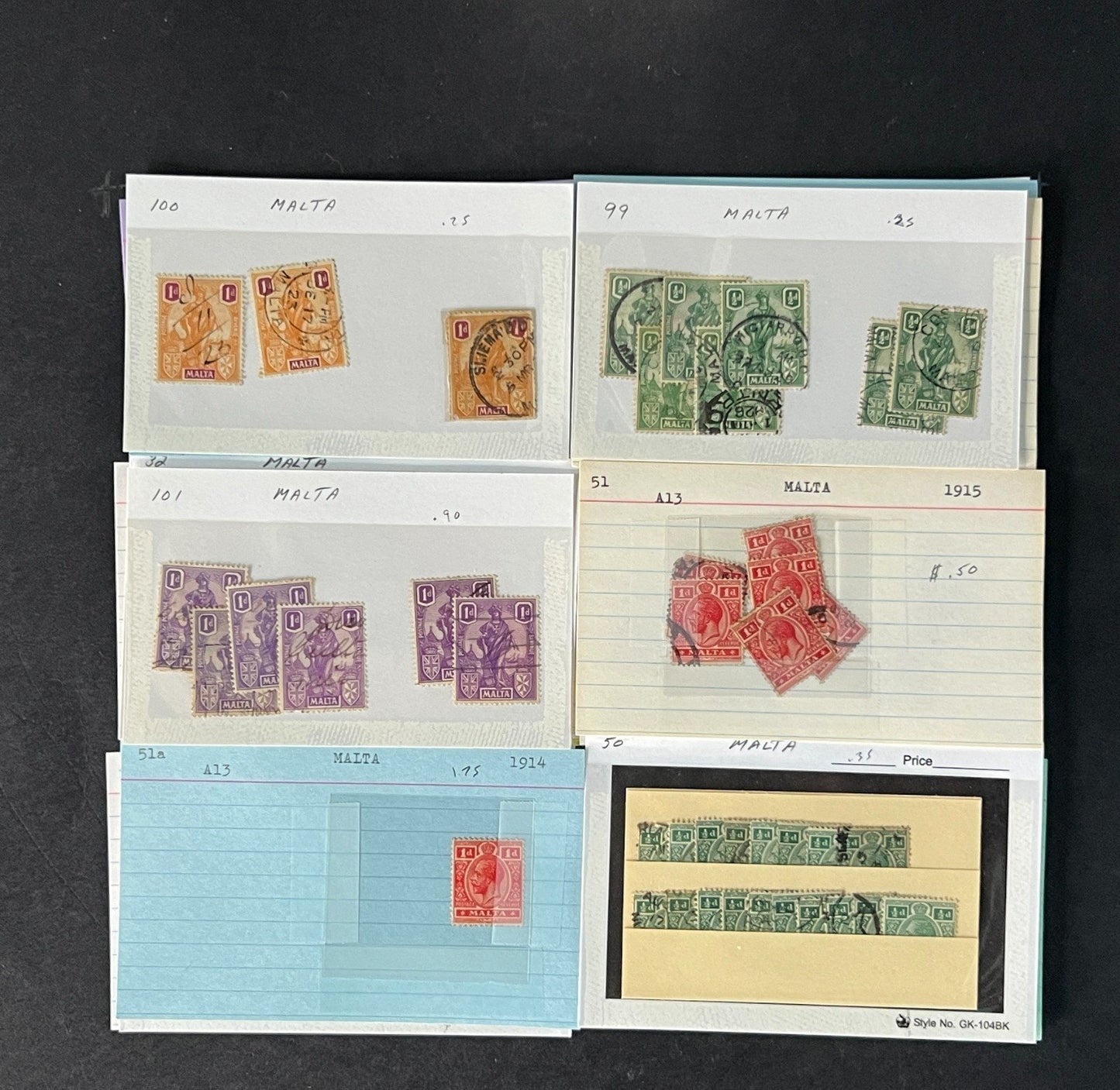 Malta Stamp Collection on Dealer Cards $265 CV ZAYIX 0825CB414622