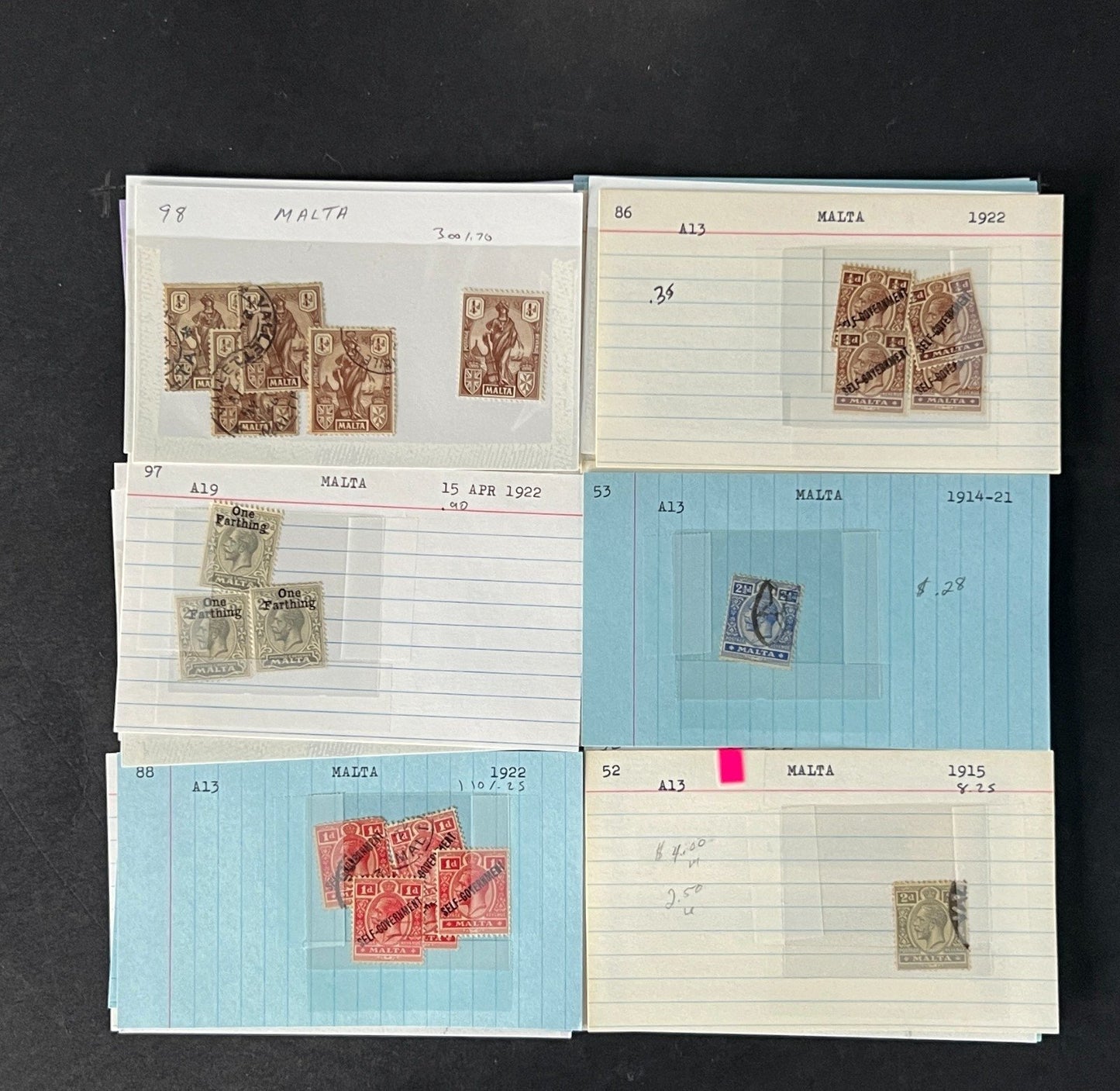 Malta Stamp Collection on Dealer Cards $265 CV ZAYIX 0825CB414622