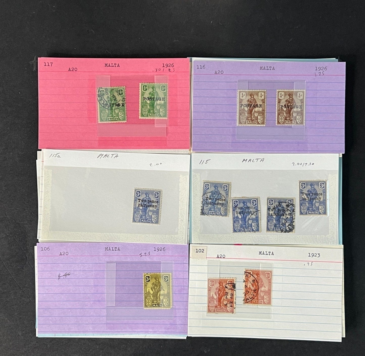 Malta Stamp Collection on Dealer Cards $265 CV ZAYIX 0825CB414622