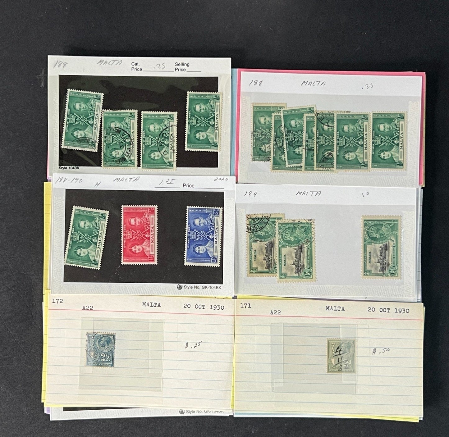 Malta Stamp Collection on Dealer Cards $265 CV ZAYIX 0825CB414622