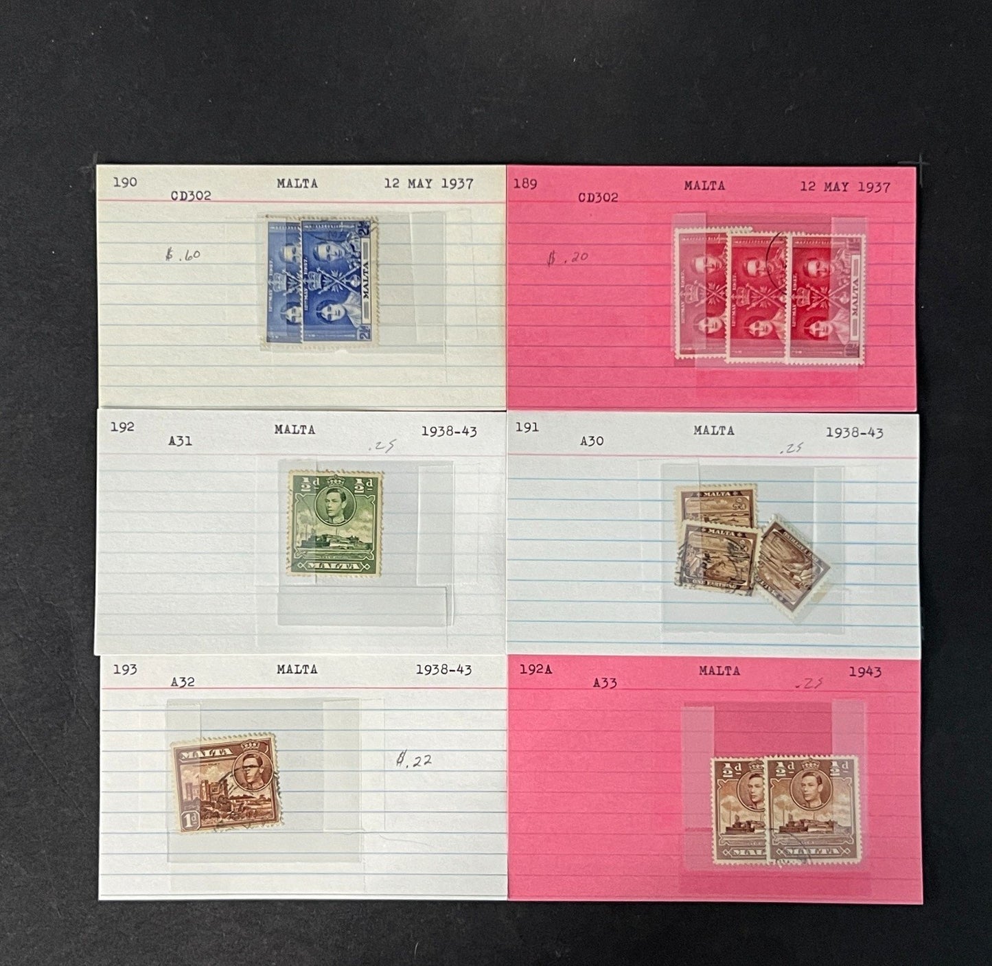 Malta Stamp Collection on Dealer Cards $265 CV ZAYIX 0825CB414622