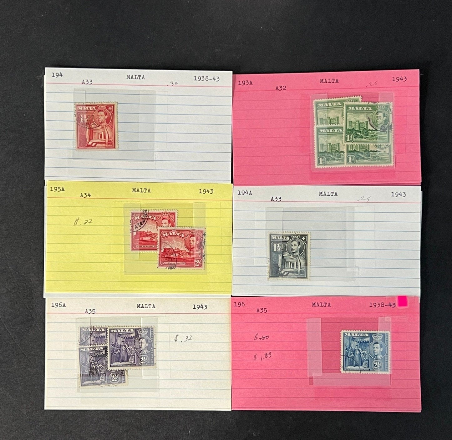 Malta Stamp Collection on Dealer Cards $265 CV ZAYIX 0825CB414622