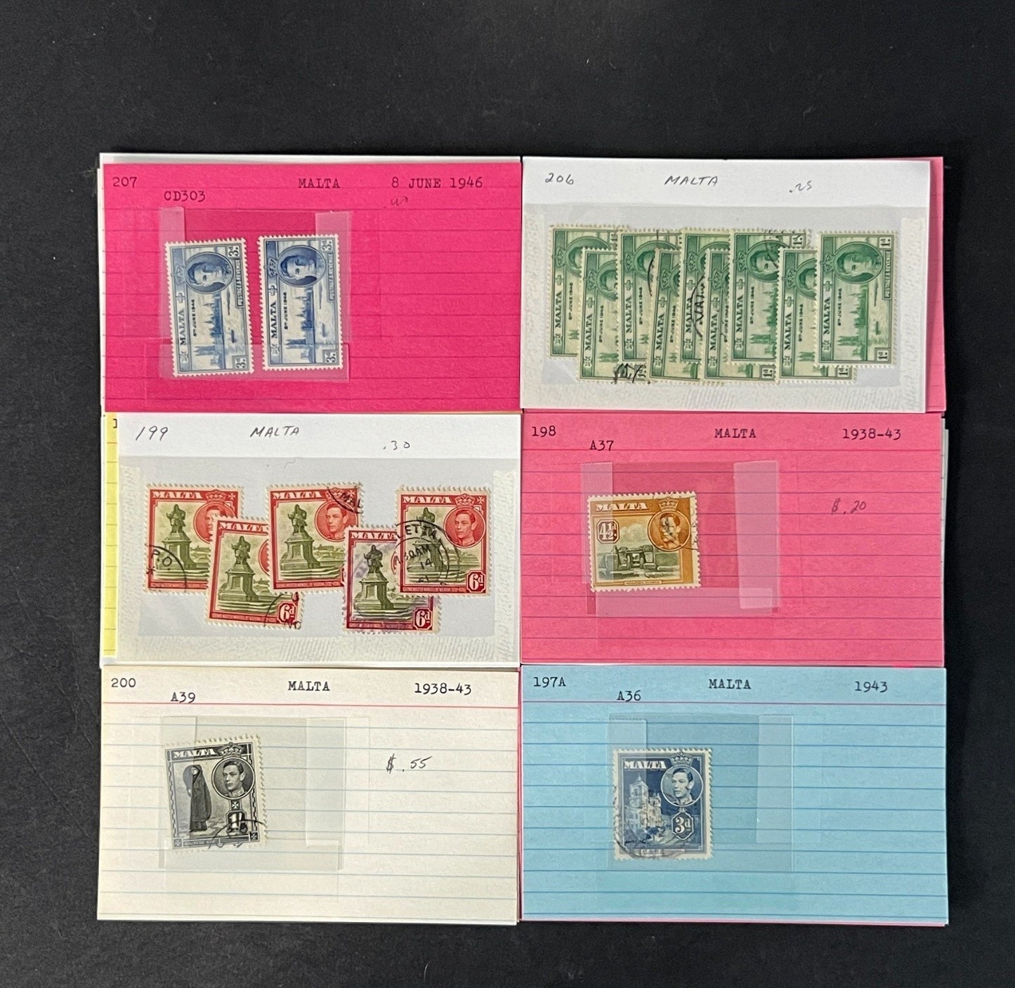 Malta Stamp Collection on Dealer Cards $265 CV ZAYIX 0825CB414622