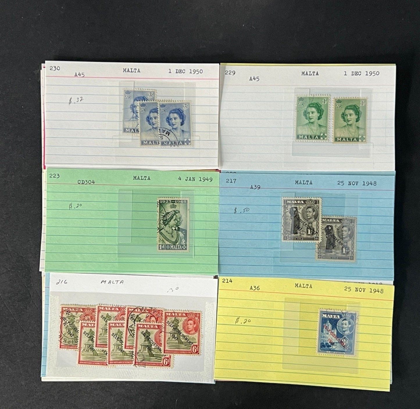 Malta Stamp Collection on Dealer Cards $265 CV ZAYIX 0825CB414622