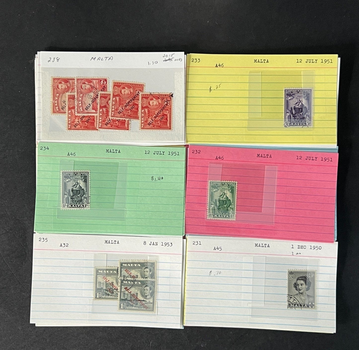 Malta Stamp Collection on Dealer Cards $265 CV ZAYIX 0825CB414622